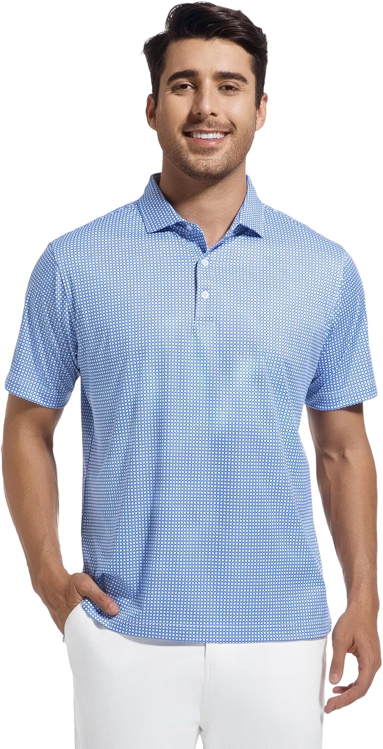 Alex Vando Mens Golf Shirt Moisture Wicking Classic Print Golf Shirts for Men