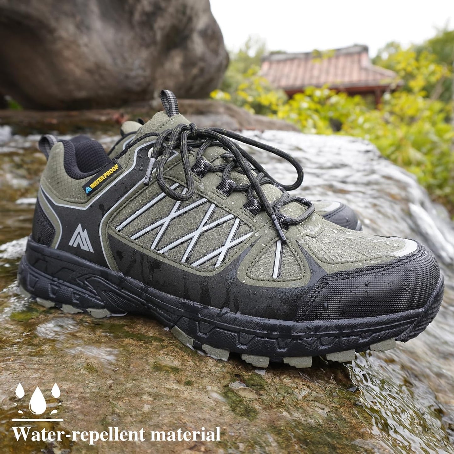 Queday Men's Waterproof Hiking Shoes Lightweight Anti Slip Outdoor Ankle Boots Breathable Hike Trekking Trails Shoe