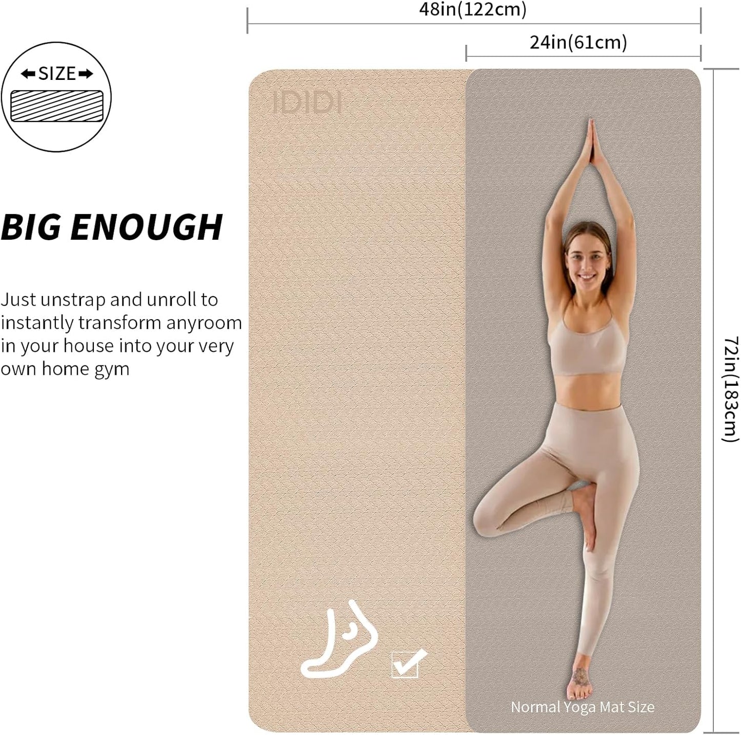 10mm Large Yoga Mat (6'x 4') - Extra Long and Wide 72 x 48 x 0.4 inches, Non-Slip POE Fitness Mat, Eco-Friendly, Thick Wide Exercise Mat for Home Workouts,Ideal for Yoga and Pilates.