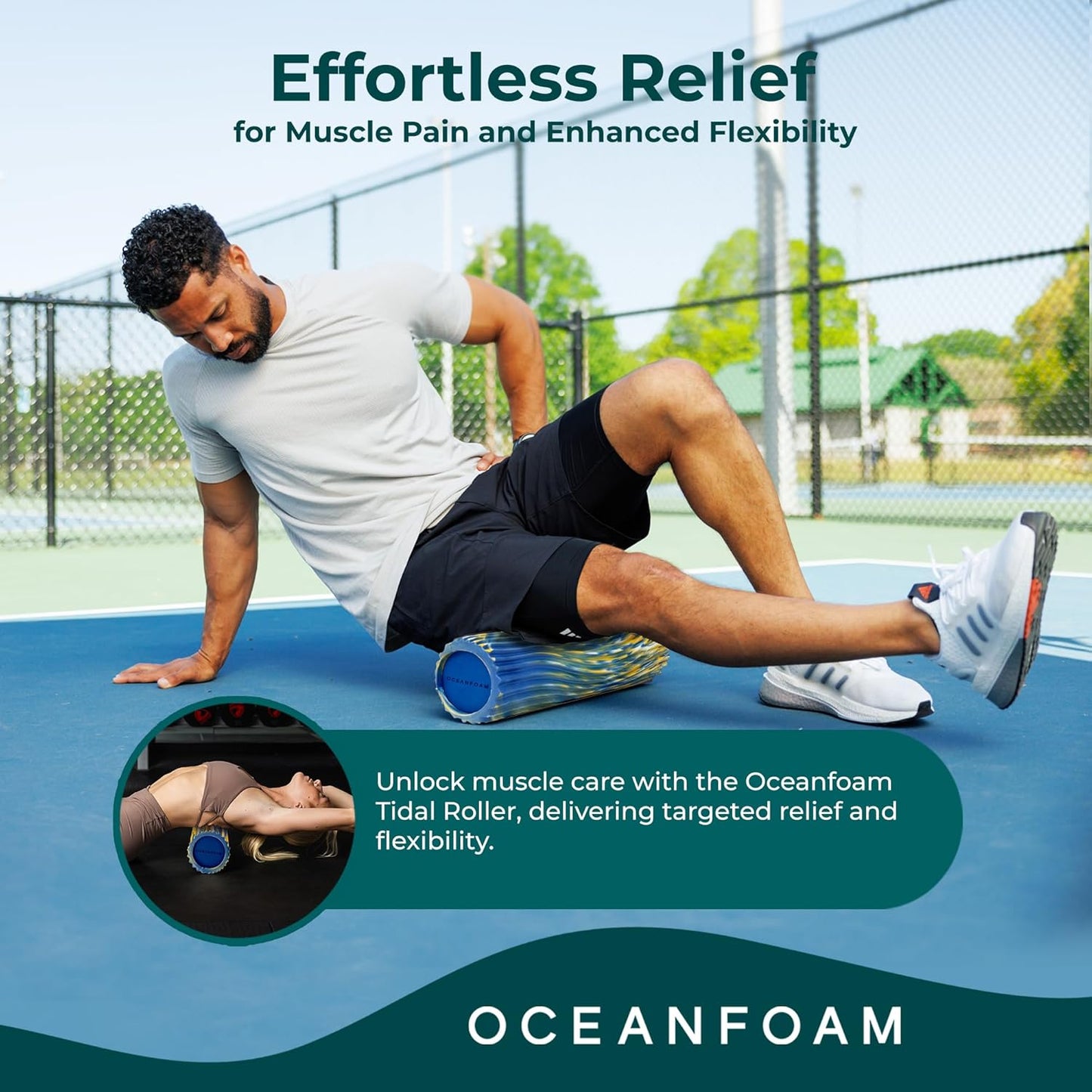 Oceanfoam Tidal Roller - Royal, Gold & Natural Marbled - Muscle Massage Foam Roller for Back Pain & Stretching - Firm & Ergonomic Wide Wave Textured - Yoga, Athletics, & Wellness - Full Size, 20" x 5"