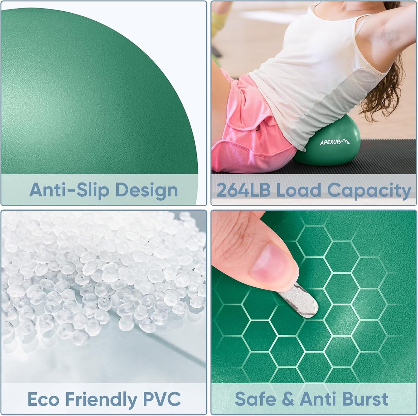 APEXUP Yoga & Pilates Ball - Anti Slip Heavy Duty Gym Ball for Fitness, Balance & Core Workout