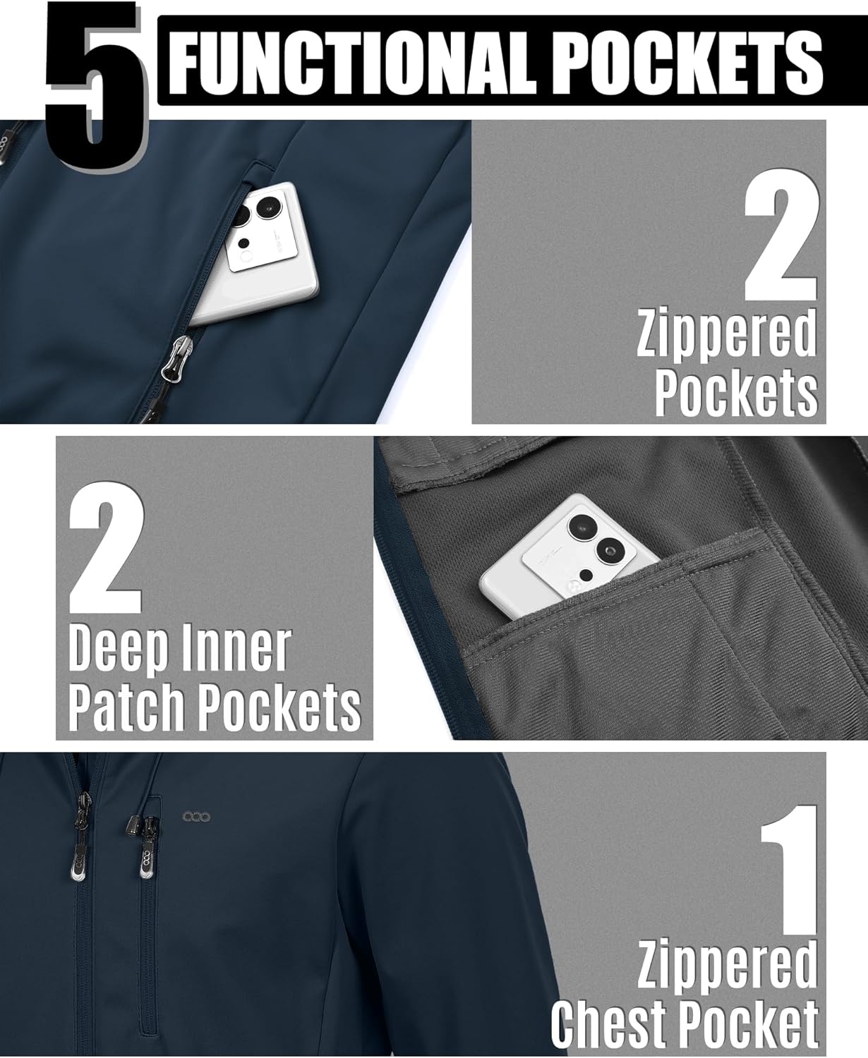 33,000ft Men's Softshell Jacket with Hood Waterproof Windbreaker Lightweight Rain Shell Jacket for Outdoor Hiking Travel