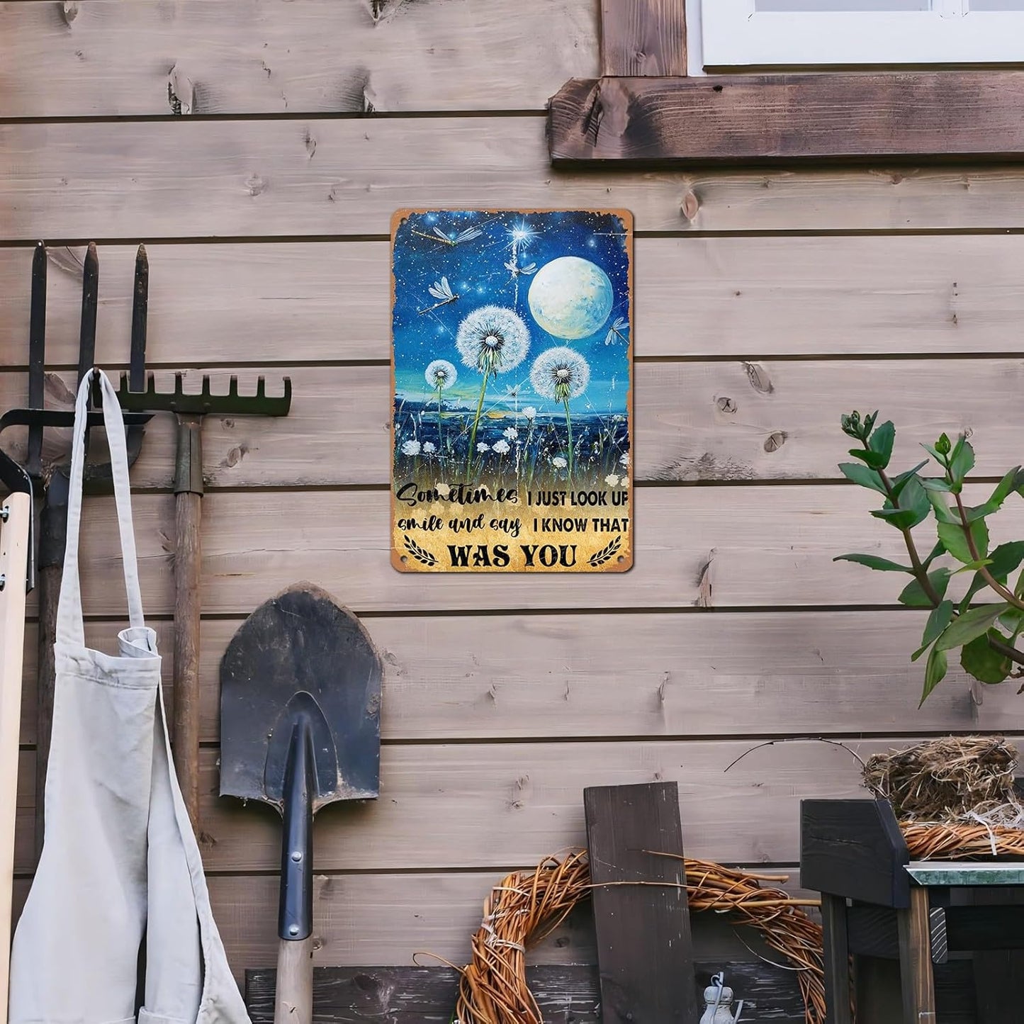 Vintage Dragonfly Tin Sign Sometimes I Just Look Up Smile and Say I Know That was You Retro Metal Poster Funny Wall Art Cafe Office Bar Plub Club Toilet Farm Room Garden Plaque 12 * 8inch