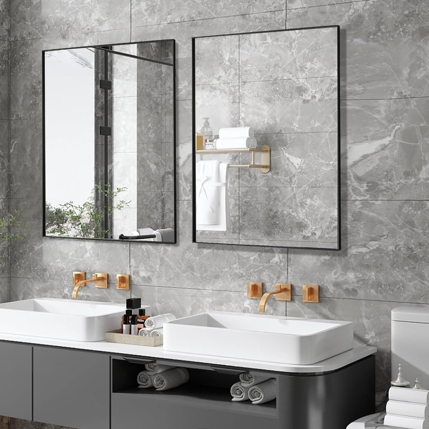 24x36 Inch Black Bathroom Mirror for Wall, Aluminum Frame Rectangle Rectangular Vanity Mirror, Modern Large for Bedroom, Living Room, Horizontal or Vertical
