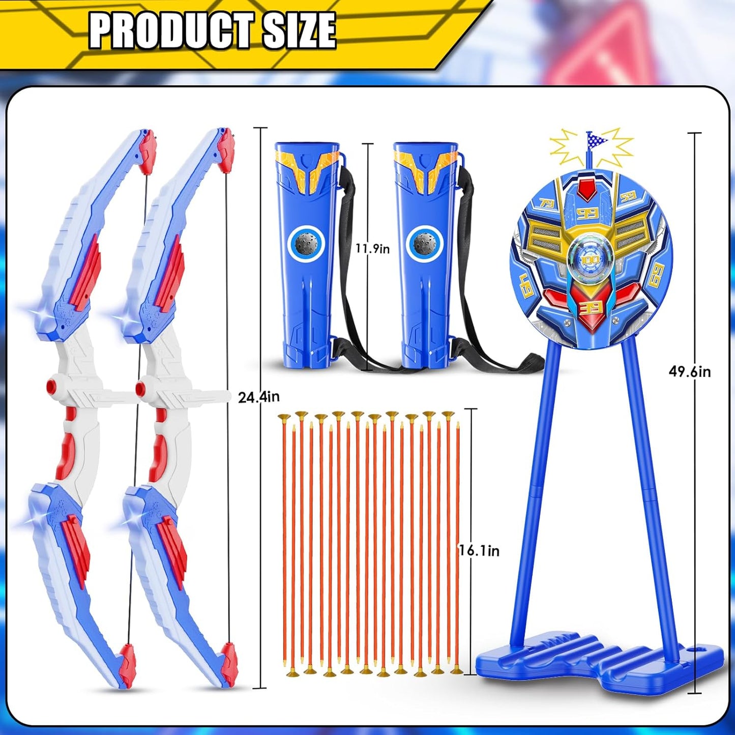 2 Pack Bow and Arrow for Kids, LED Light Up Archery Toy Set with 20 Suction Cup Arrows, 2 Quiver, 1 Standing Target, Indoor Outdoor Sport Gifts for Kids, Boys & Girls Ages 4 5 6 7 8 9 10 11 12