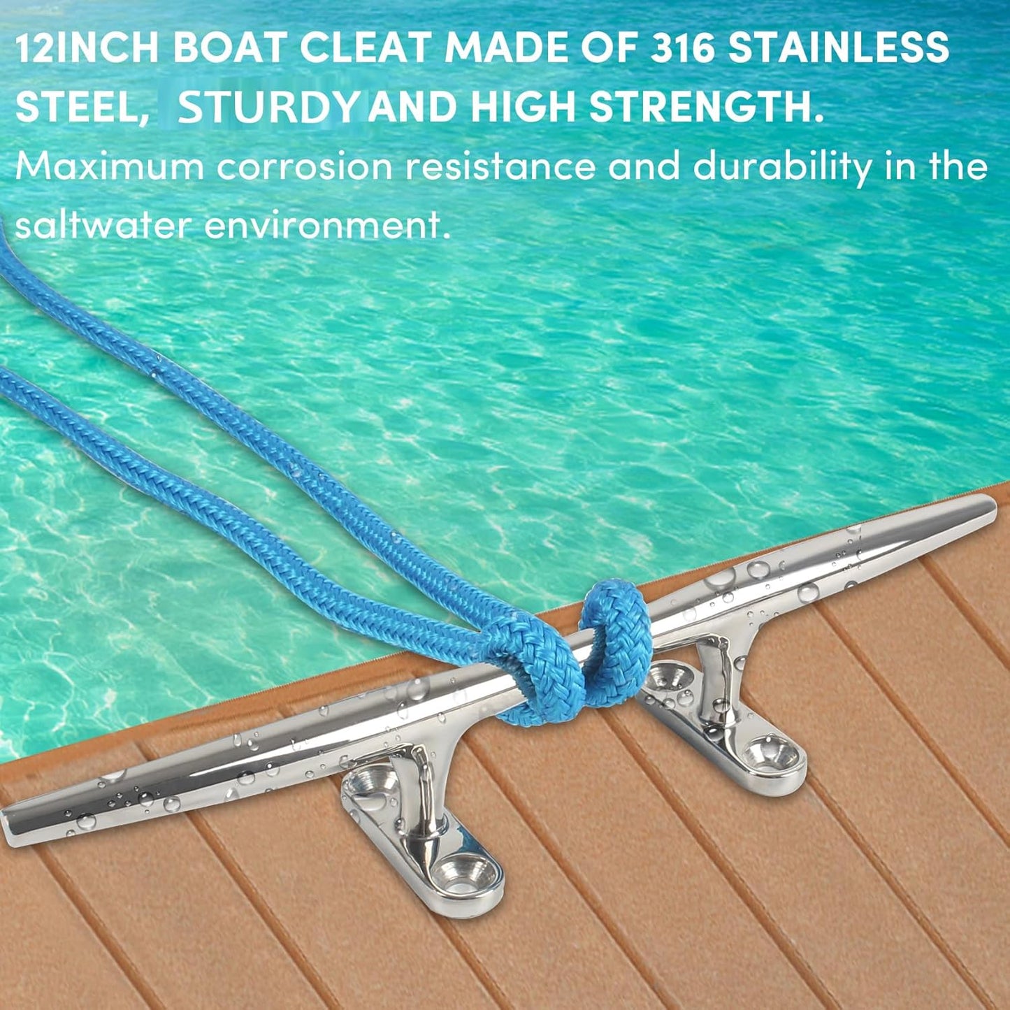 8/10/12/15 inch Dock Cleats - 316 Stainless Steel Boat Cleats Boat Dock Cleats,Open Base Dock Cleat with Fasteners,Marine Cleat Rope Cleat Boat Cleat for Boat/Deck/Nautical Decor(1,2,4,6 Pack)