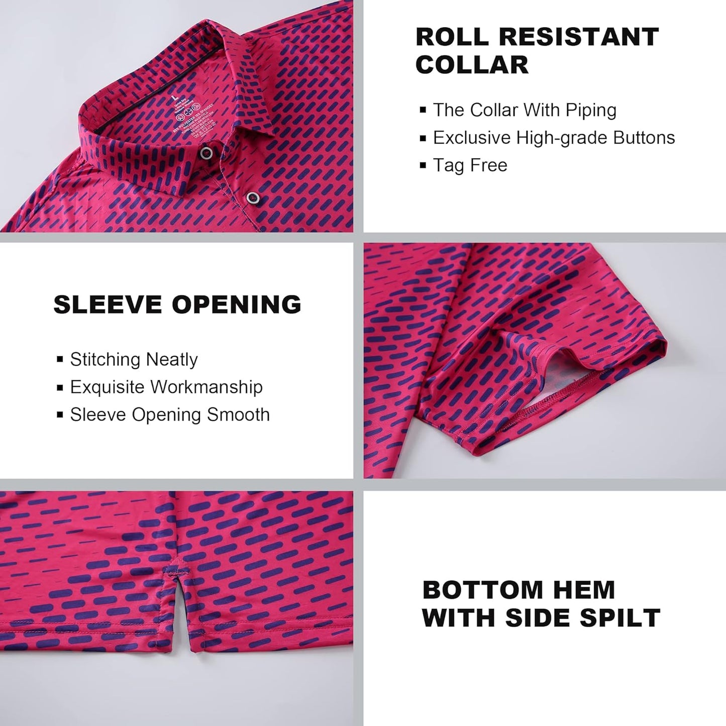 SAMERM Golf Shirts for Men Super Stretch Jacquard Dry Fit Golf Polo Moisture Wicking Short Sleeve Polo Shirts for Men