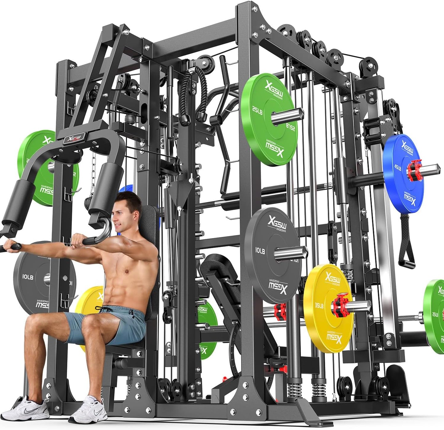 Power Cage,1600lbs Multi-Function Power Rack with Adjustable Cable Crossover System and More Training Attachment, Weight Cage for Home Gym