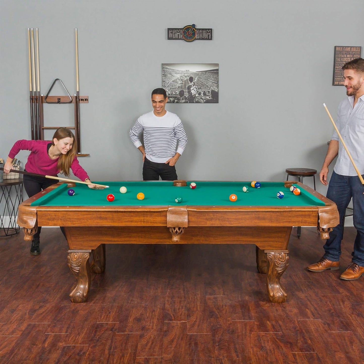 EastPoint Sports Masterton Billiard Ball Set - Full Set Tournament Spec Resin Billiard Balls - Wooden 8-Ball Rack with 9 Ball Insert - Includes Chalk and Scuffer