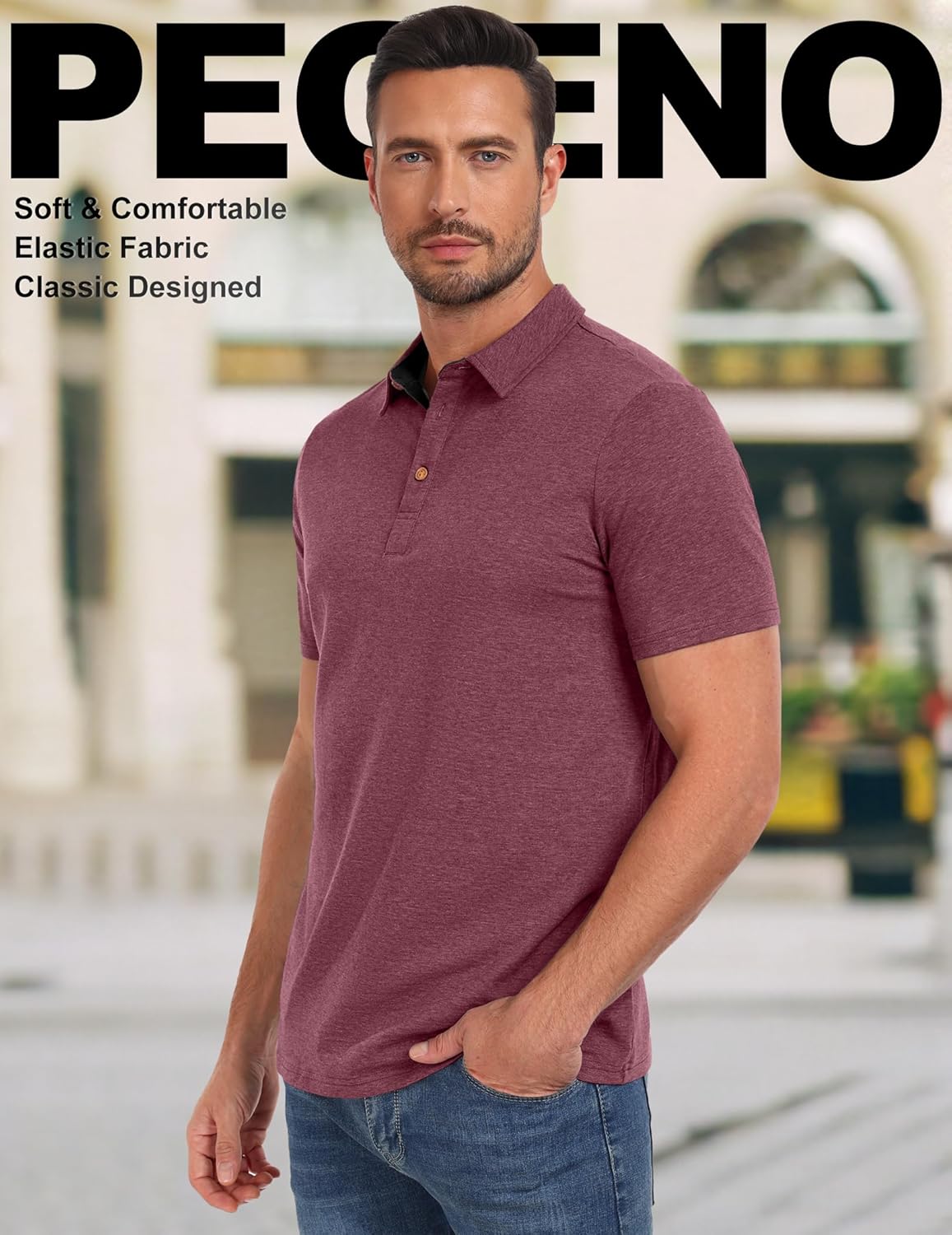 PEGENO Mens Polo Shirts Short Sleeve Casual Cotton Golf Shirts Performance Polo Shirts for Men