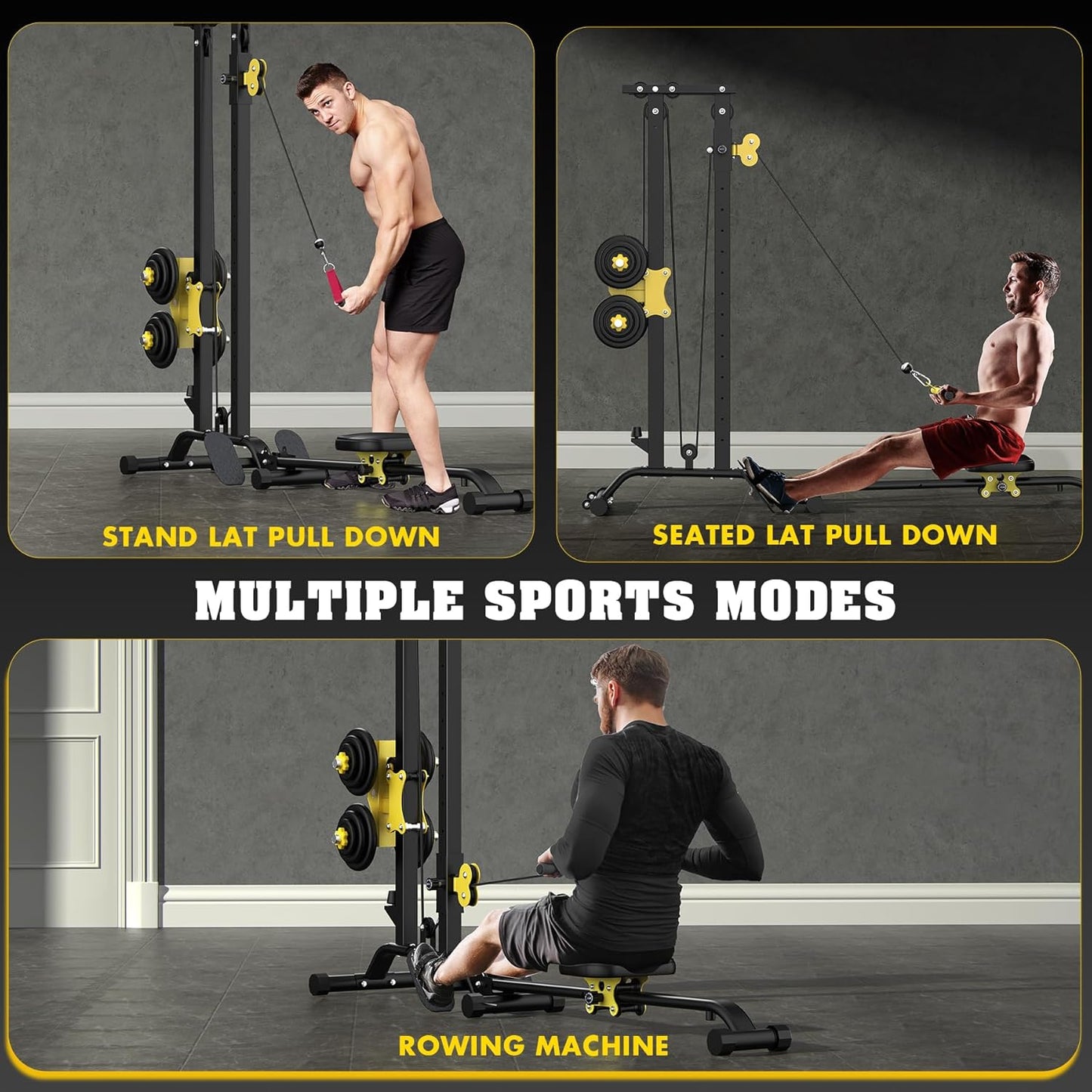 Multi-Functional Cable Station LAT Pull Down Machine Low Row Cable & Rowing Machine Workout Combo for Home Gym