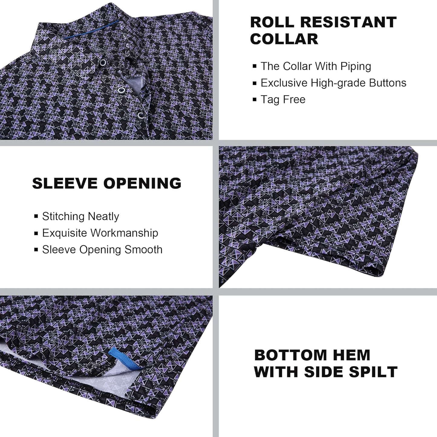 SAMERM Golf Shirts for Men Super Stretch Jacquard Dry Fit Golf Polo Moisture Wicking Short Sleeve Polo Shirts for Men