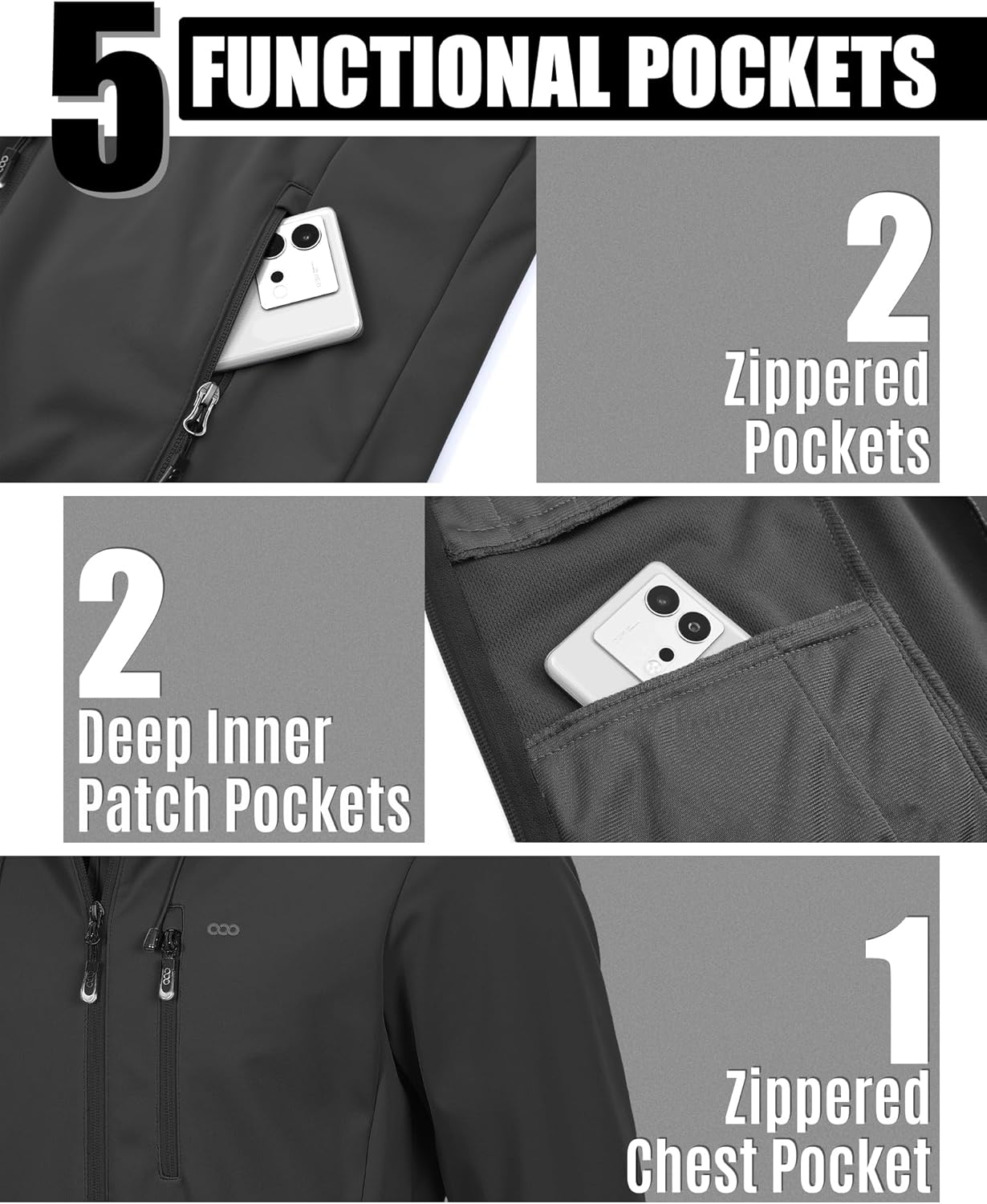 33,000ft Men's Softshell Jacket with Hood Waterproof Windbreaker Lightweight Rain Shell Jacket for Outdoor Hiking Travel