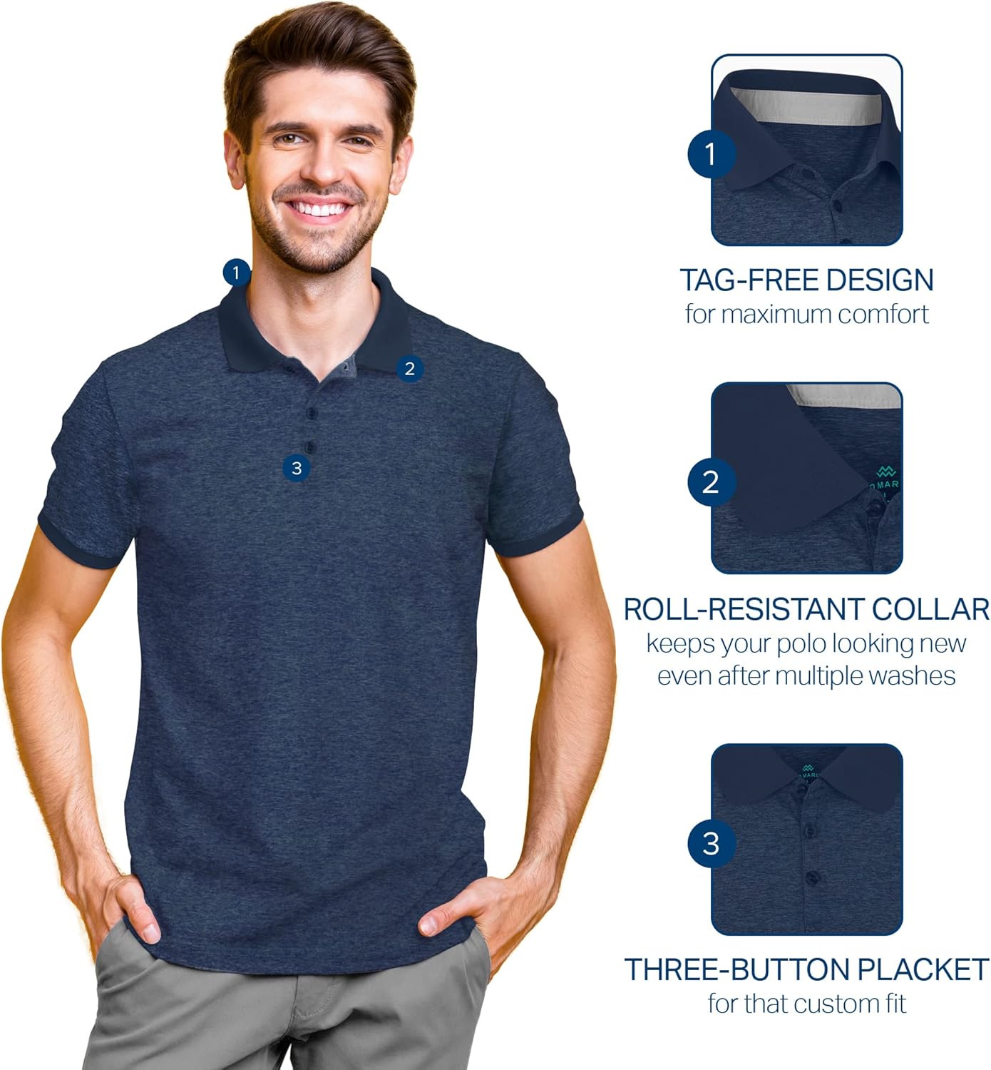 Mio Marino Golf Polo Shirts for Men - Dry Fit - Ultra-Thin Breathable Fabric