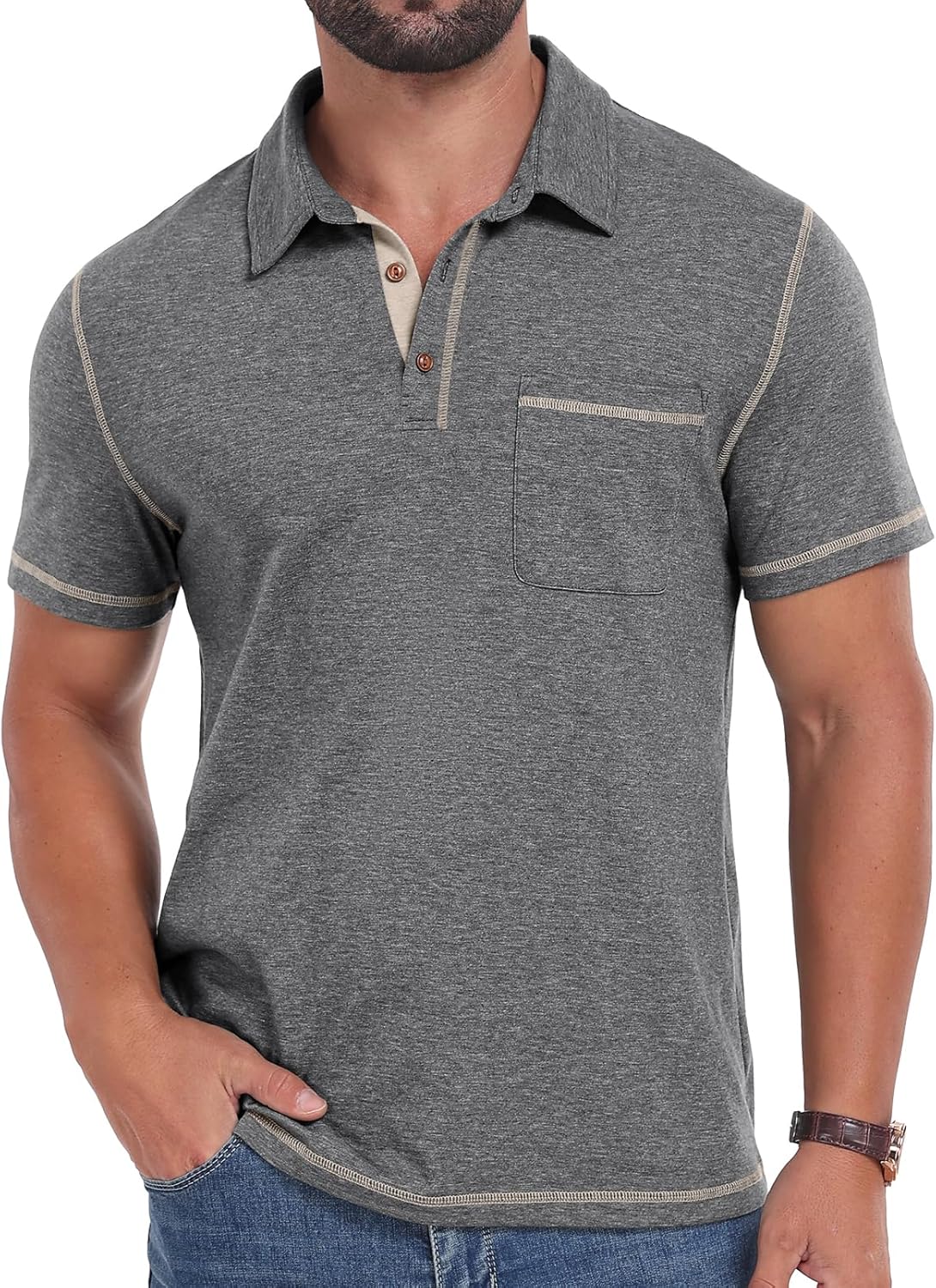 Sailwind Men's Short Sleeve Polo Shirts Casual Summer Classic Collared Golf Shirt with Pocket