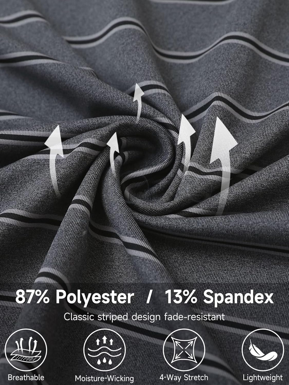 Rouen Polo Shirts for Men Dry Fit Performance Heather Stripe Golf Polo Moisture Wicking Lightweight Breathable Golf Shirts