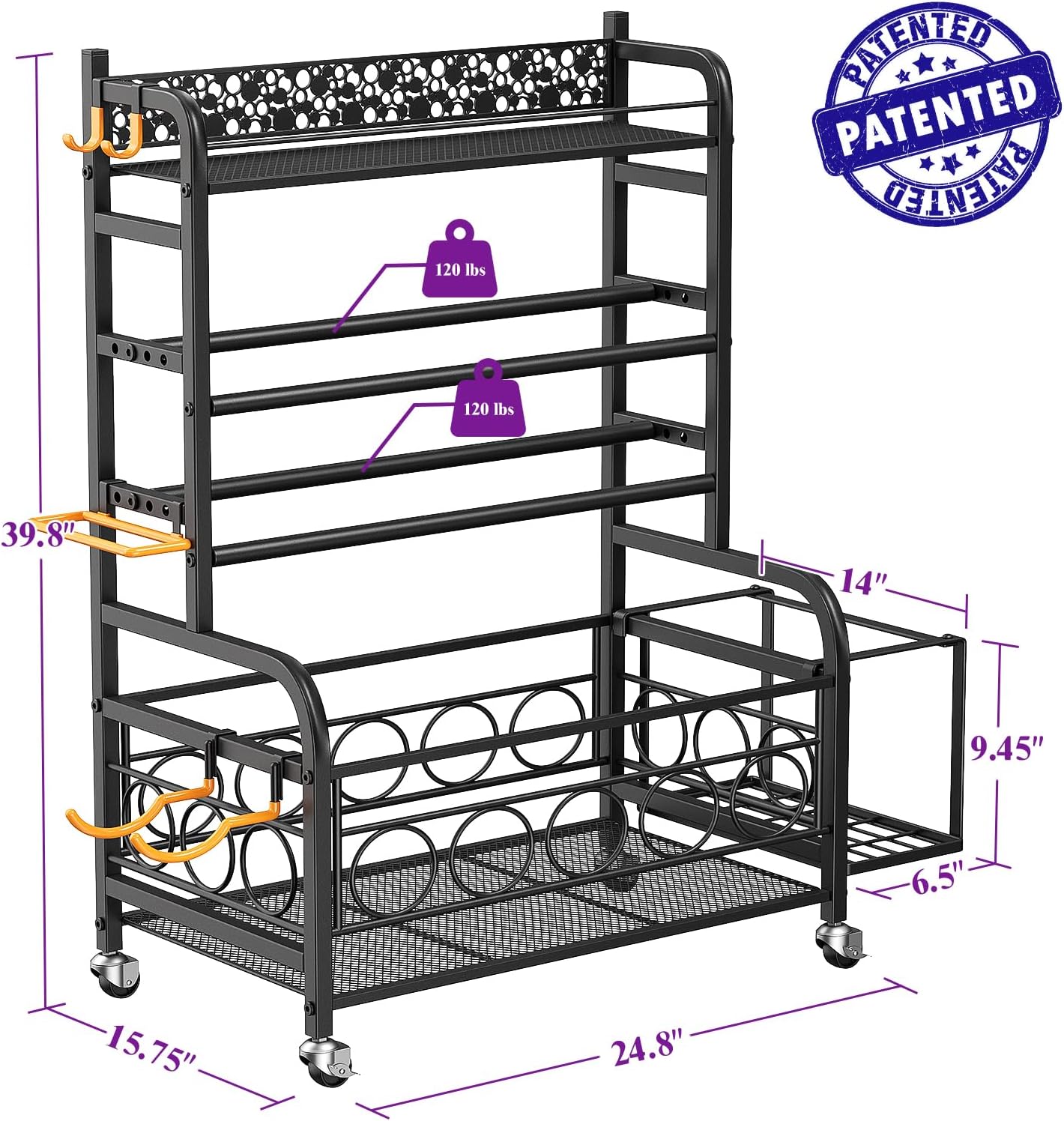 Dumbbell Rack, VOPEAK Weight Rack for Home Gym, Home Gym Storage Rack for Yoga Mat Kettlebells and Strength Training Equipment, Weight Storage Rack for Dumbbells with Wheels