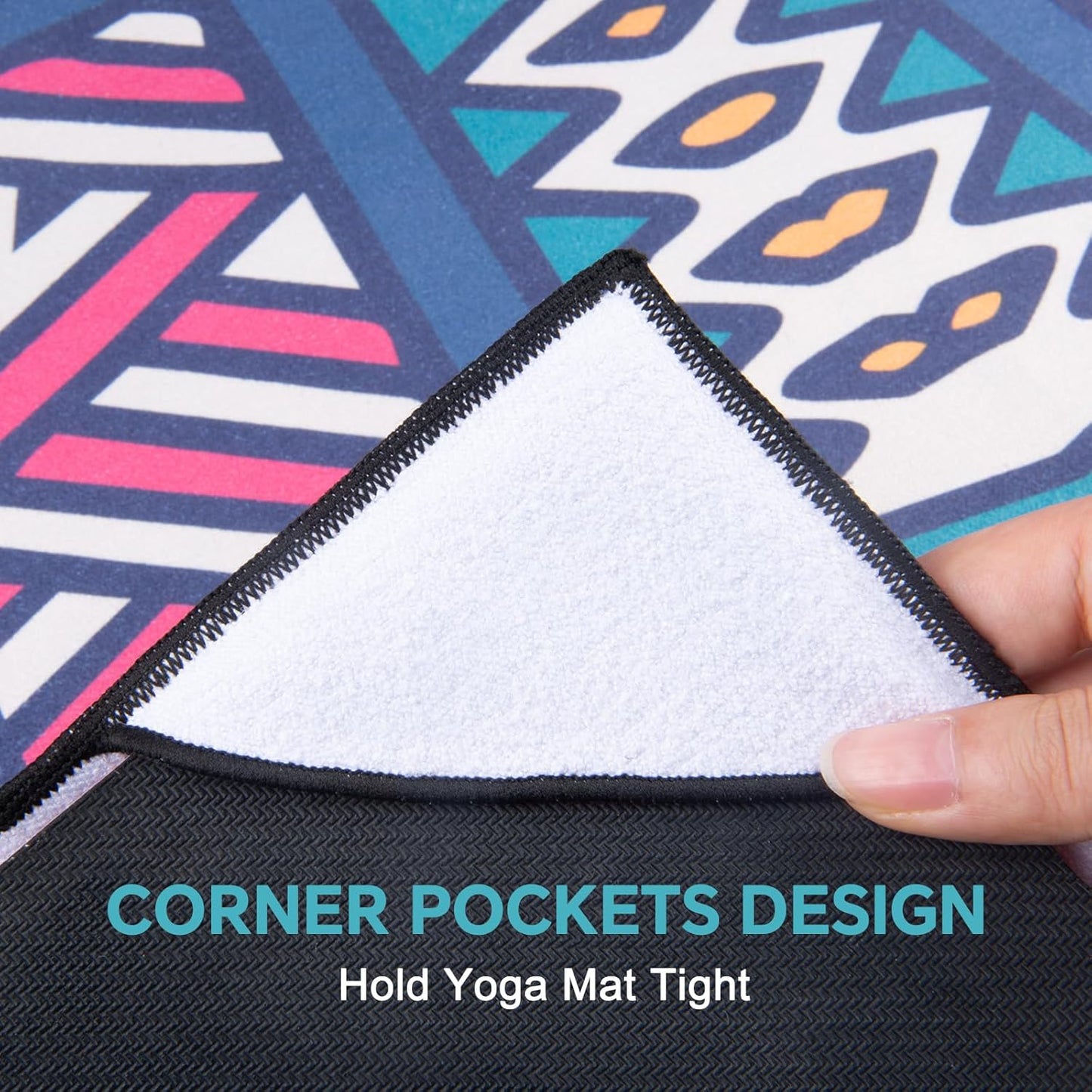 QiyI Yoga Mat Towel with Corner Pockets, Non Slip Sweat Absorbent Hot Yoga Towels, Soft Yoga Blankets with Travel Bag, Skidless Mat Cover for Workout, Gym, Fitness - 70"x26", Festival Mandala