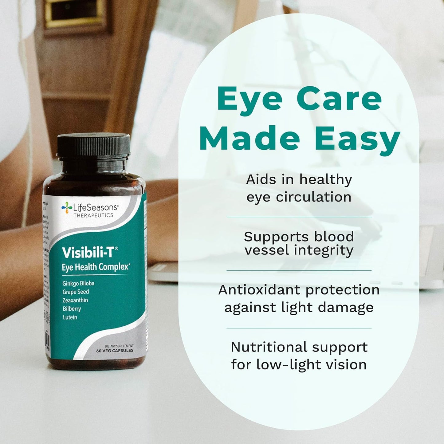 Visibili-T - Vitamin Supplement for Eye Health & Vision Support - Carrot Root, Chromium, Bilberry, Ginkgo Biloba, Grape Seed Extract, Lycopene, Vitamin A, Lutein & Zeaxanthin - 60 Capsules