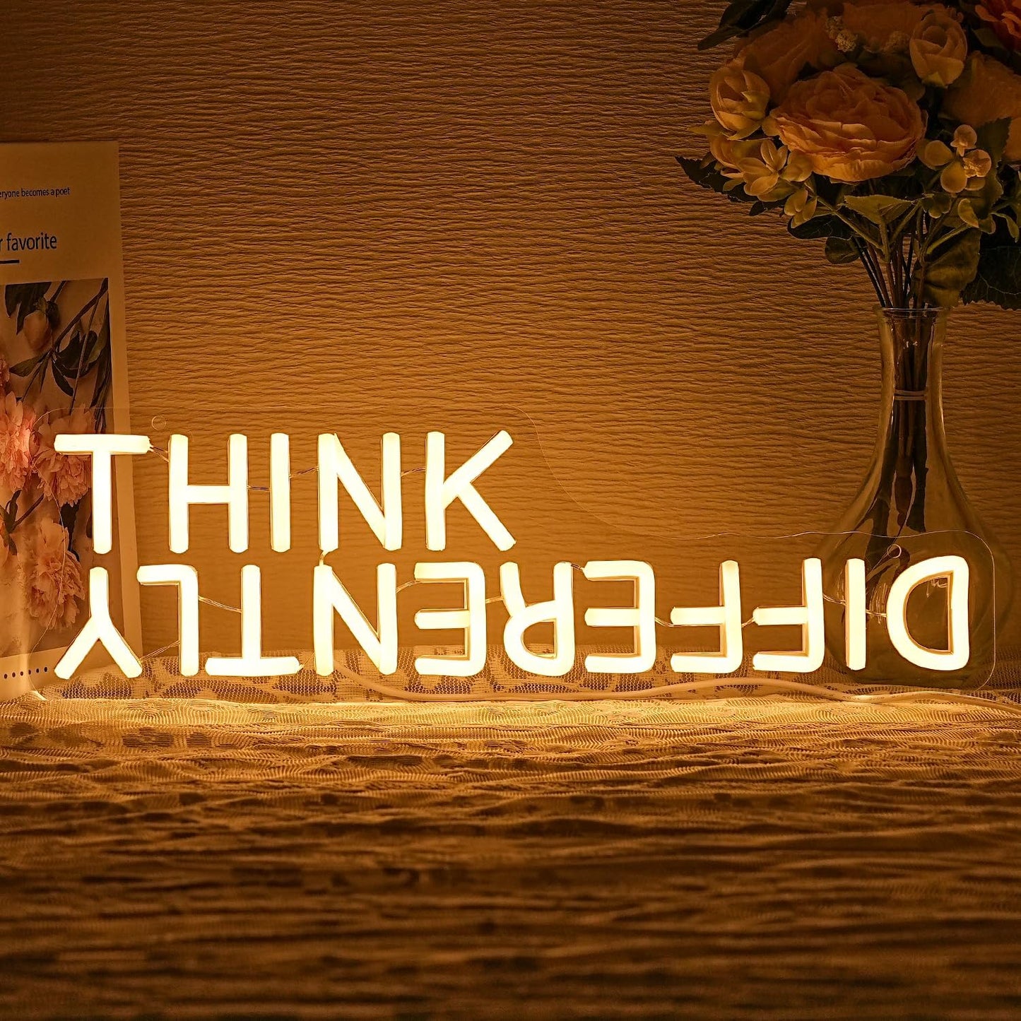 Think Differently Neon Sign for Wall Decor Letter Neon Light Classroom LED Neon Signs Classroom LED Neon Light for Classroom Office Study Room Library Bedroom Decoration