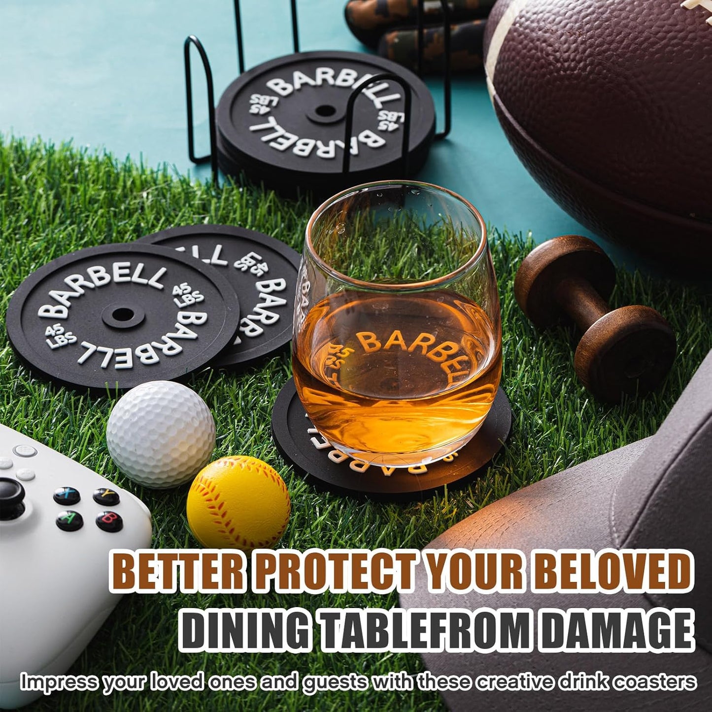 8 Pcs Barbell Bumper Plate Cool Coasters Round Silicone Coasters Weight Plate Coaster with Rack Holder for Gym Lovers Gym Accessories(Black)