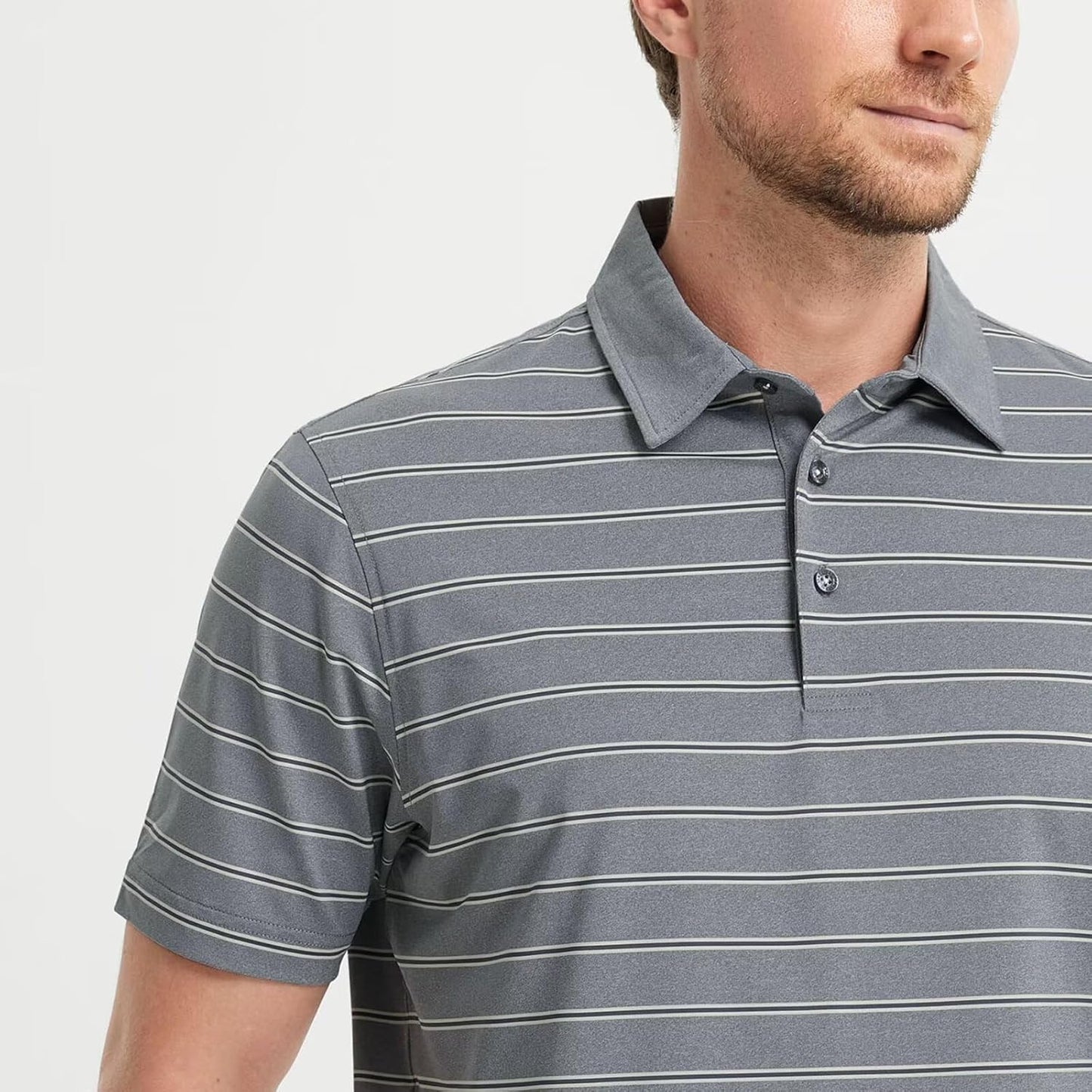 M MAELREG Golf Shirts for Men Moisture Wicking Striped Polo Performance Dry Fit Business Sports Mens Polo Shirts Short Sleeve
