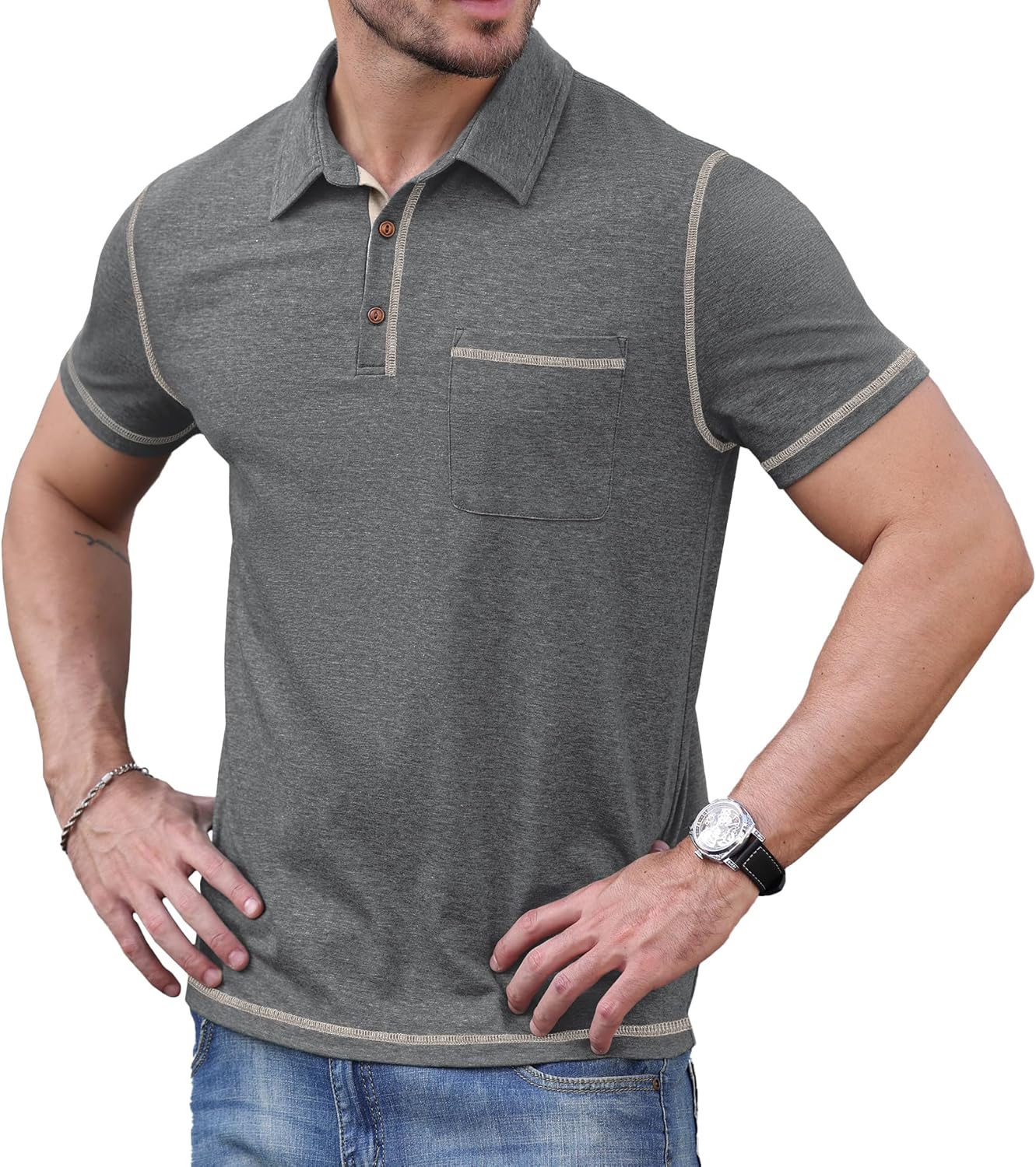 Sailwind Men's Short Sleeve Polo Shirts Casual Summer Classic Collared Golf Shirt with Pocket
