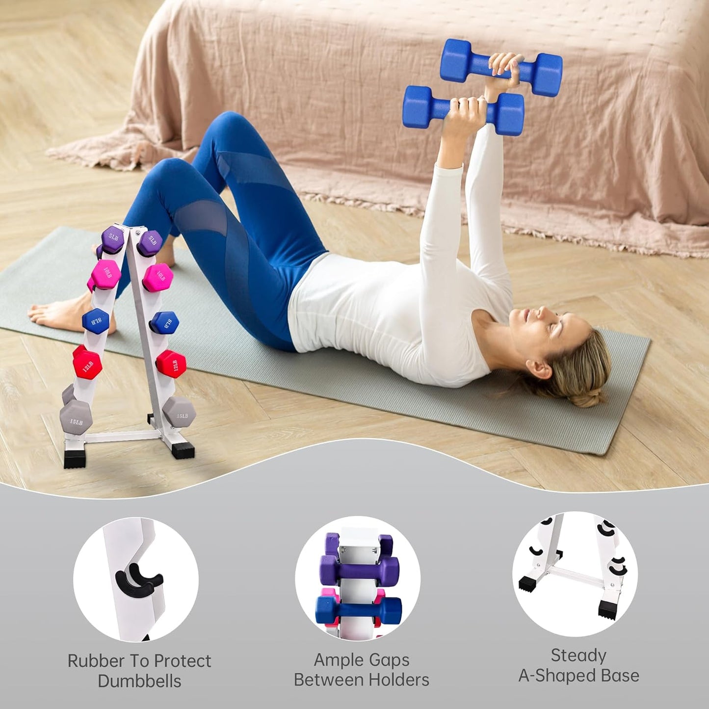 Ritafer 6-10 Pair Hex Rubber Dumbbell Set 350/450 and 550 lbs（5-50 lbs ）Hand Free Weight for Strength Coated Encased Iron Weights with Dumbbells Storage Rack Home Gym