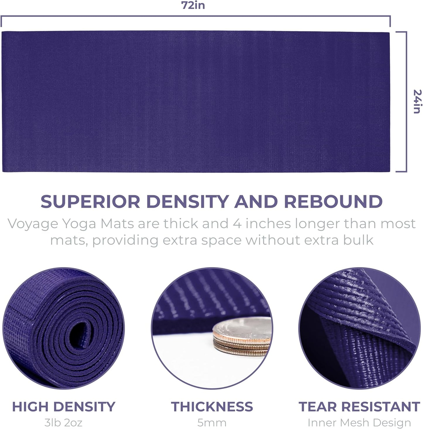 Sunshine Yoga Voyage Yoga Mat, 6 Pack, 72" x 24" Professional Studio and Gym Bulk Yoga Mats, 5mm Thick, Durable, Anti-Tear, Non Slip Fitness and Exercise Mats