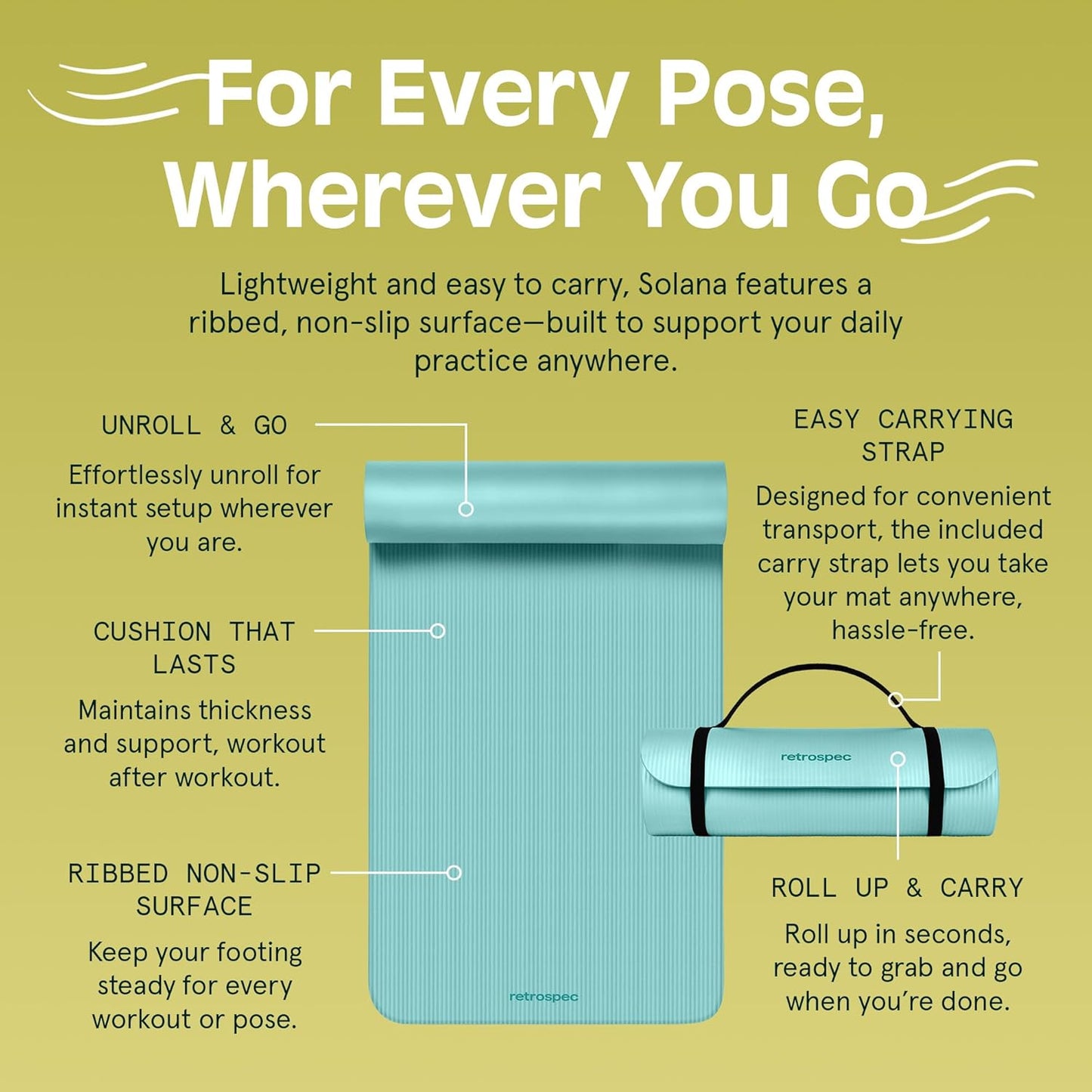 Retrospec Solana Yoga Mat 1" Thick With Nylon Carry Strap for Men & Women - Non Slip Exercise Mat for Home Yoga, Pilates, Stretching, Floor & Fitness Workouts