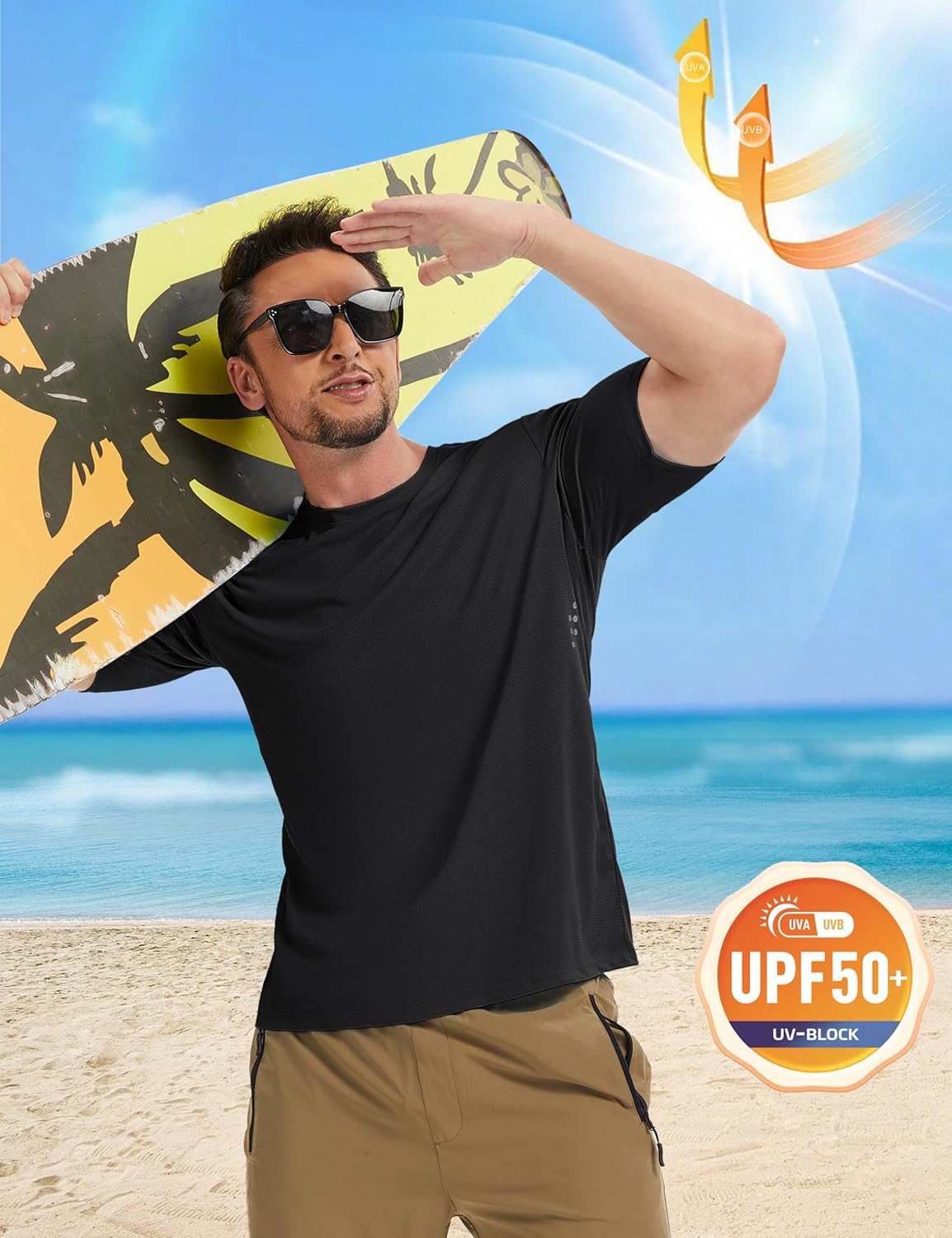 MAGCOMSEN Mens Rash Guard Short Sleeve UPF 50+ Sun UV Quick Dry Shirts Workout Swim Running Athletic T-Shirt