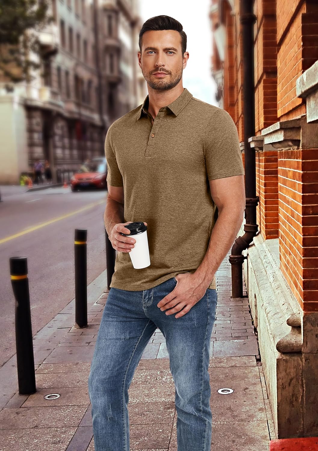 PEGENO Mens Polo Shirts Short Sleeve Casual Cotton Golf Shirts Performance Polo Shirts for Men