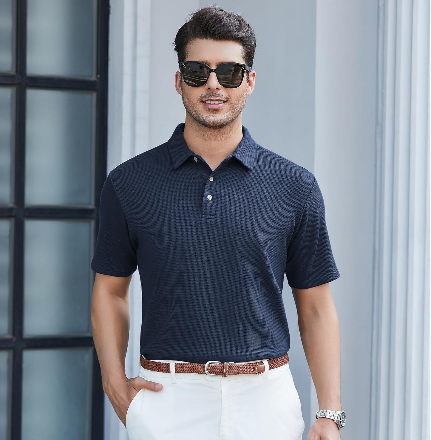 WARHORSEE Golf Polo Shirts for Men Short Sleeve Wrinkle Free 4 Way Stretch Moisture Wicking Performance Collared Tshirts