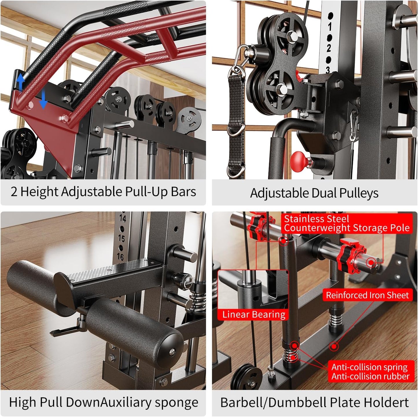 Power Cage,1600lbs Multi-Function Power Rack with Adjustable Cable Crossover System and More Training Attachment, Weight Cage for Home Gym