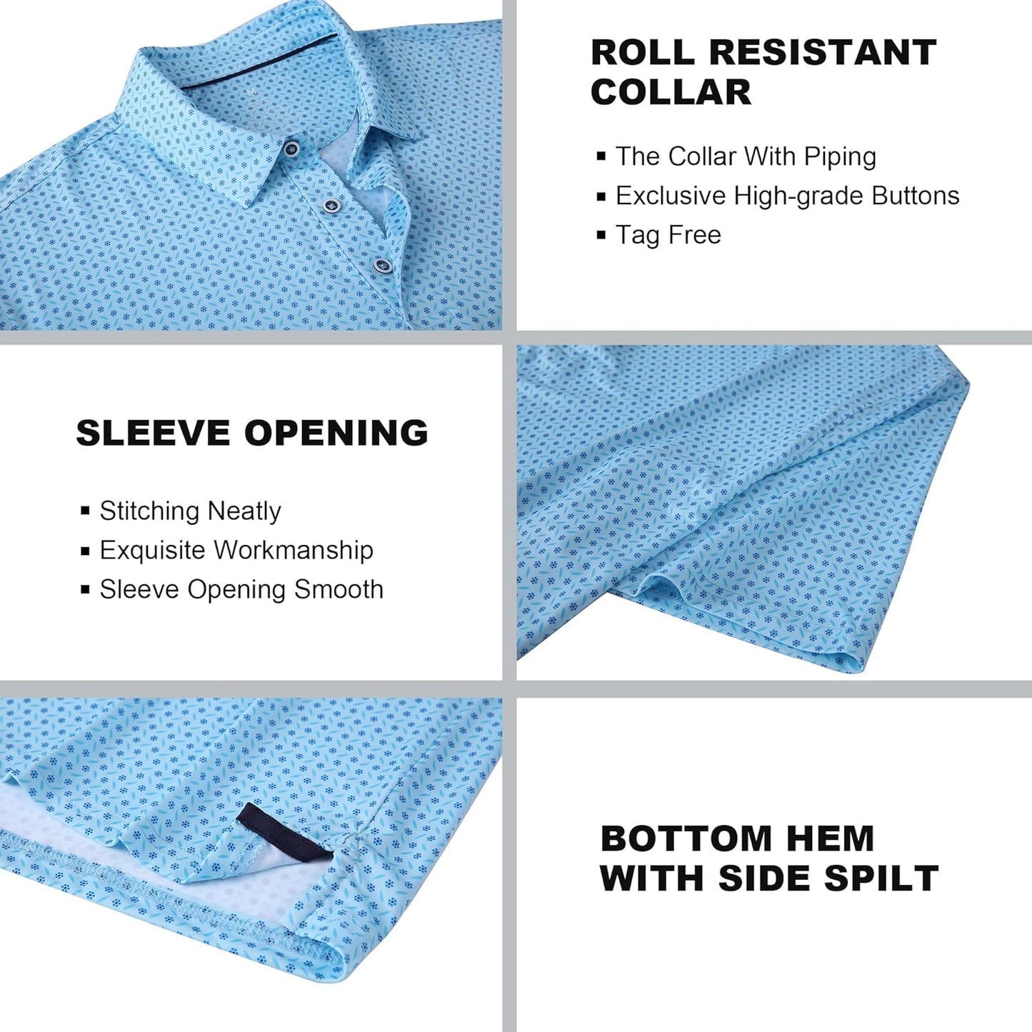 SAMERM Golf Shirts for Men Super Stretch Jacquard Dry Fit Golf Polo Moisture Wicking Short Sleeve Polo Shirts for Men