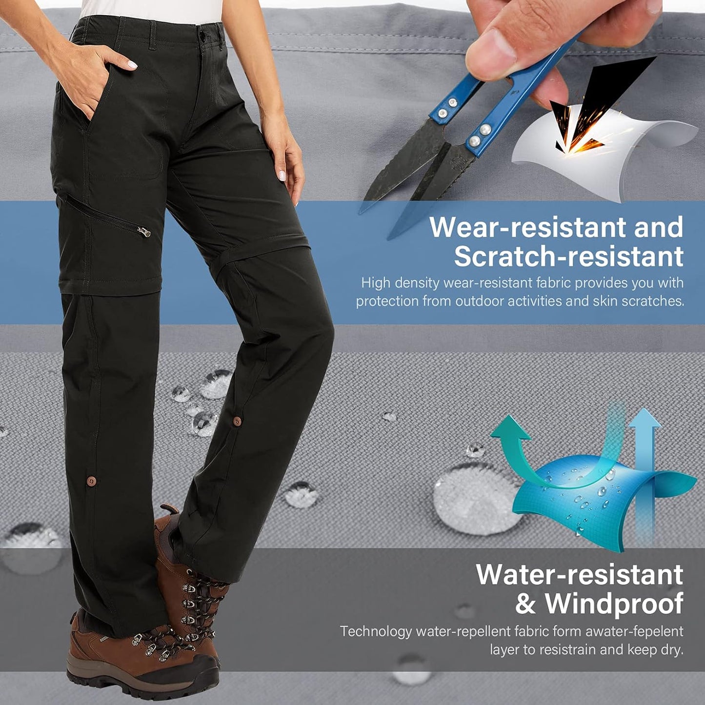 Women's Hiking Pants Convertible Zip Off Lightweight Quick Dry Outdoor Travel Camping Safari fising Pants