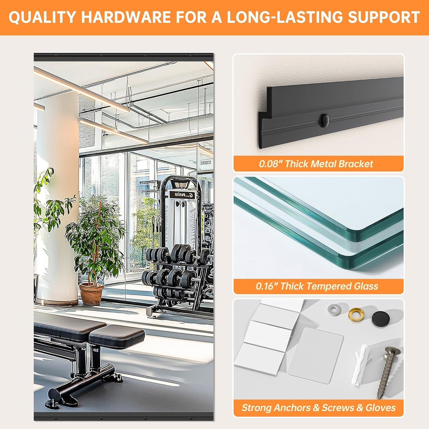 Hasipu 2 Pcs 63''x28'' Home Gym Mirror Large Full Length Wall Mounted Full Body Mirror for Yoga Dance Fitness Exercise Studio Bedroom Garage, Frameless Tempered Glass Workout Mirrors Black Rectangular