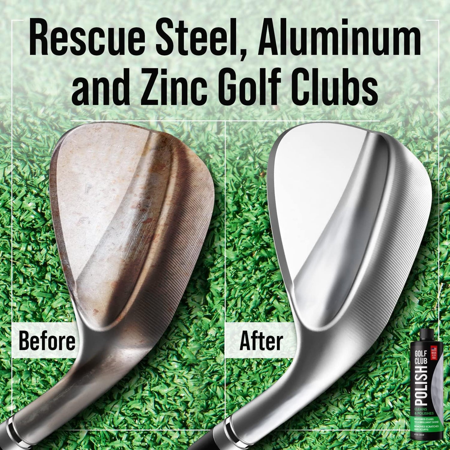Golf Club Polish - Made In The USA Instant Golf Club Cleaner and Golf Club Scratch Remover - Cream Golf Club Polishing Kit / Golf Club Cleaning Kit - 8 oz of Metal Polish Compound - Golf Accessories
