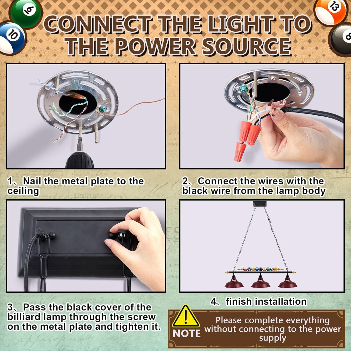 3 Lights Adjustable Pool Table Lights for 7'-8' Billiard Light Hanging Pool Table Light Fixture Lighting Pendant Lamp with Metal Shades for Game Rooms, Bulb Not Included(Burgundy Red)