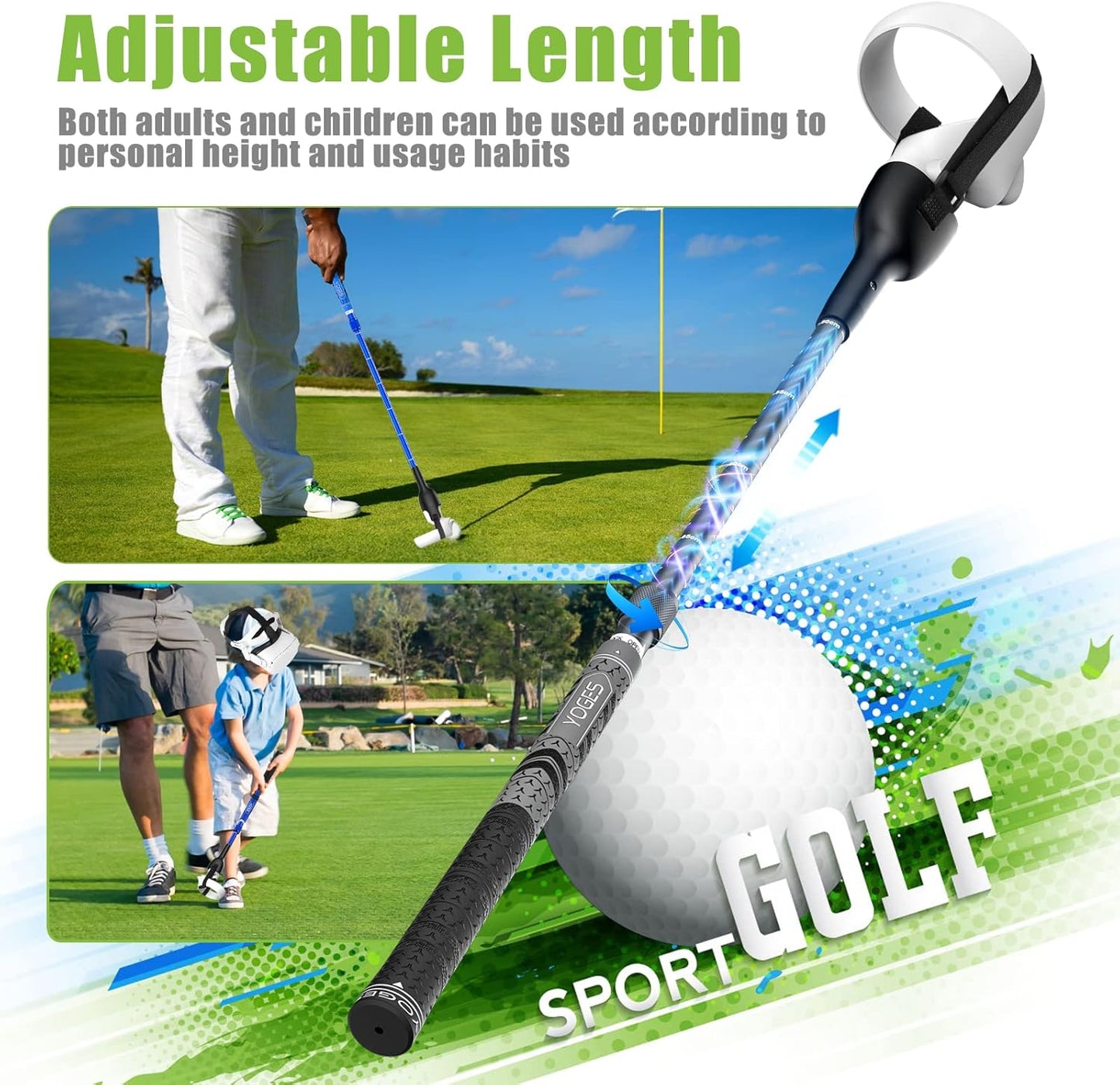 Adjustable Length VR Golf Club Handle Compatible for Oculus-Quest 2-Accessories, Virtual Reality Baseball Controller Attachment, Simulator Real Golf Game Bat Adapter for Golf+, Walkabout Mini Golf