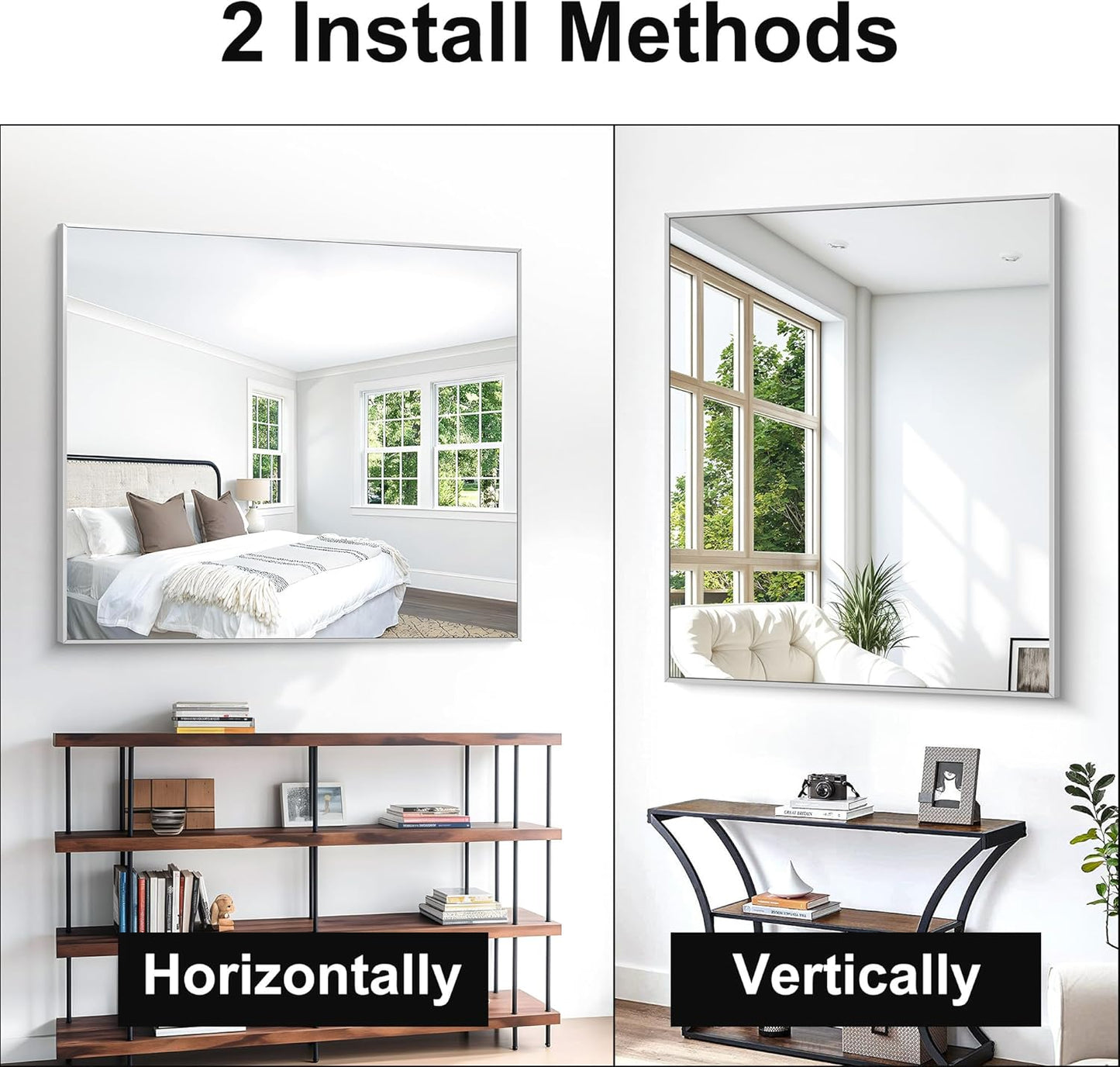 Silver Bathroom Mirror,40x48 inch Wall Mirror for Bathroom Wall Mounted,Large Rectangle Mirror for Bathroom Over Sink,Modern Metal Frame for Living Room,Bedroom Entryway,Horizontal/Vertical