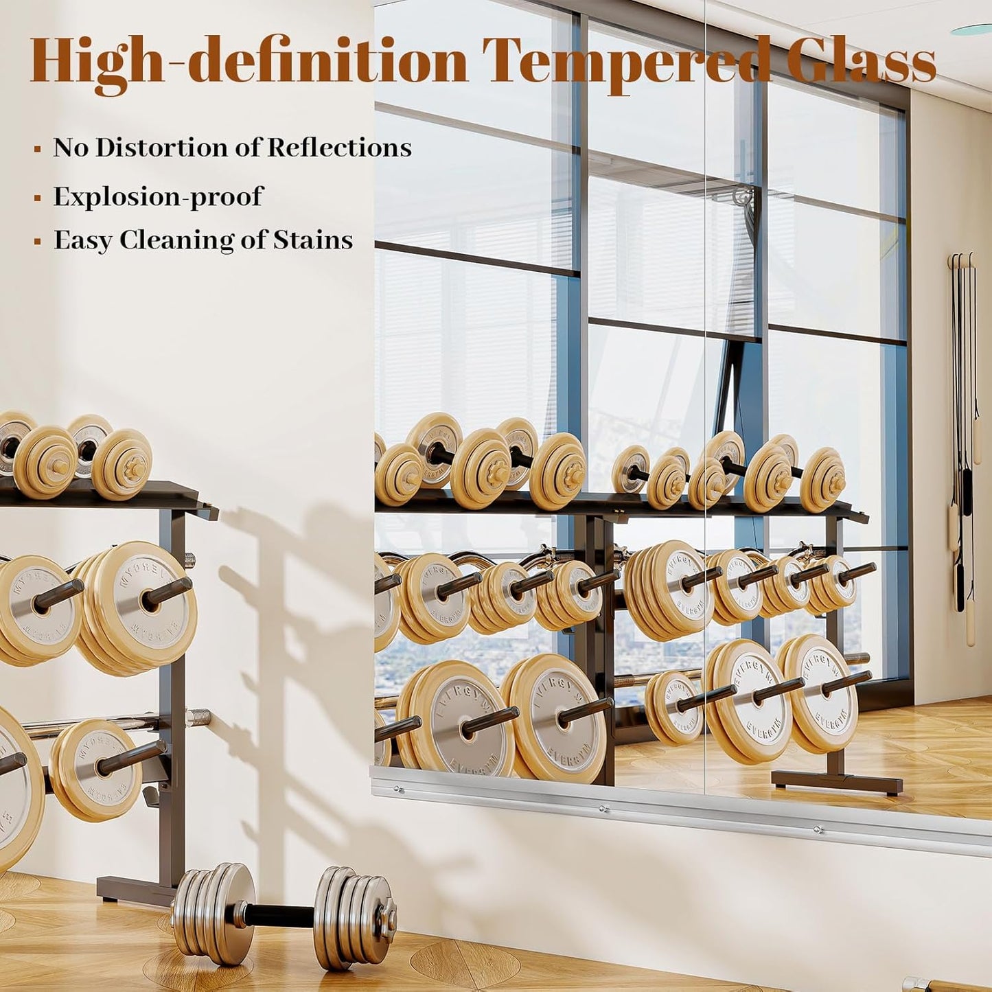 Home Gym Mirror - 2 PCS 24×48 inches, Large Wall Mounted Frameless Full Length Body Mirror for Dancing Studio, Exercise, Fineness, Yoga, Tempered Glass