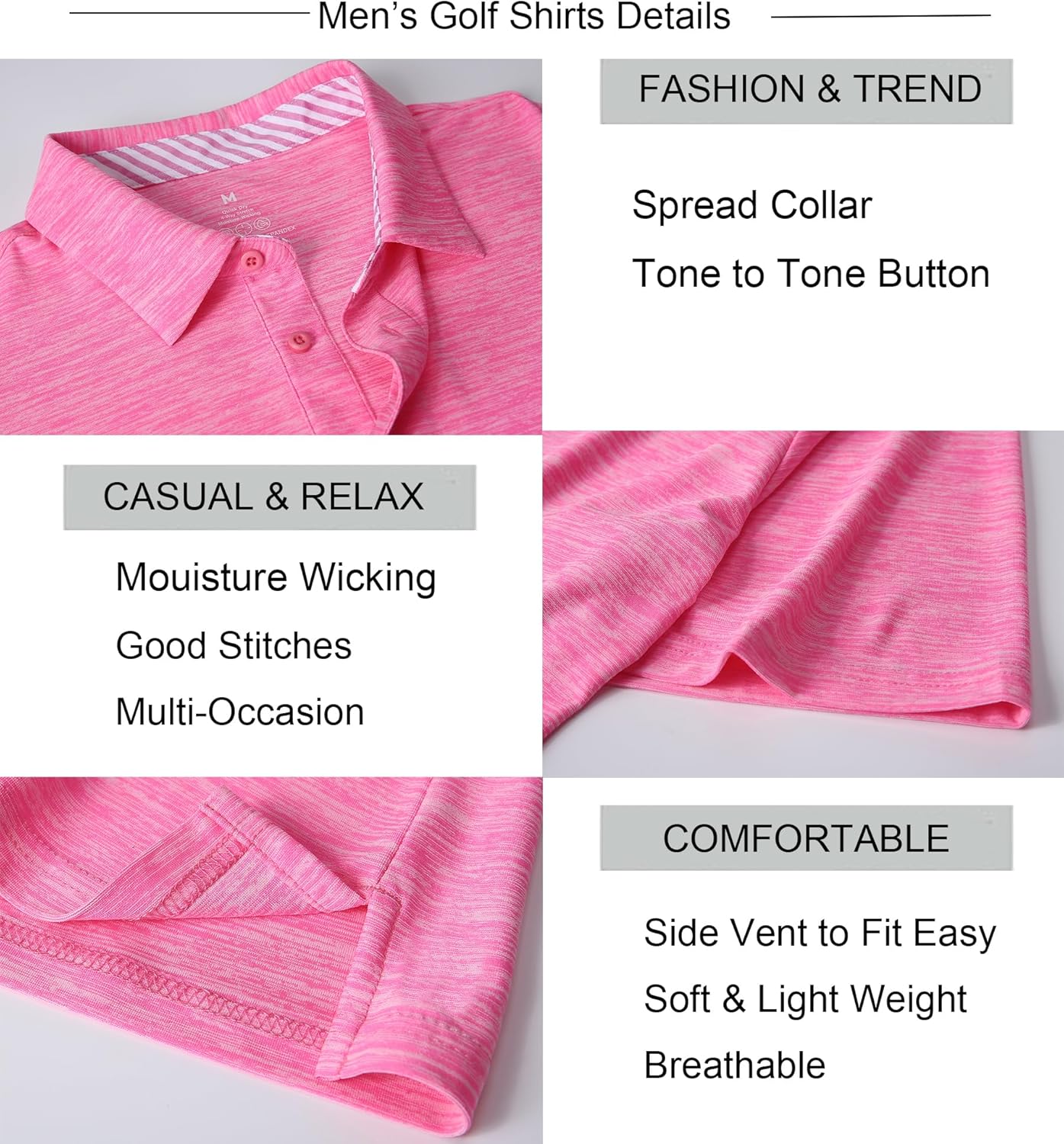 Alex Vando Mens Golf Shirt Moisture Wicking Quick-Dry Short Sleeve Casual Polo Shirts for Men