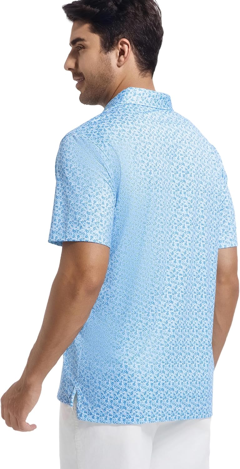 Alex Vando Mens Golf Shirt Moisture Wicking Classic Print Golf Shirts for Men