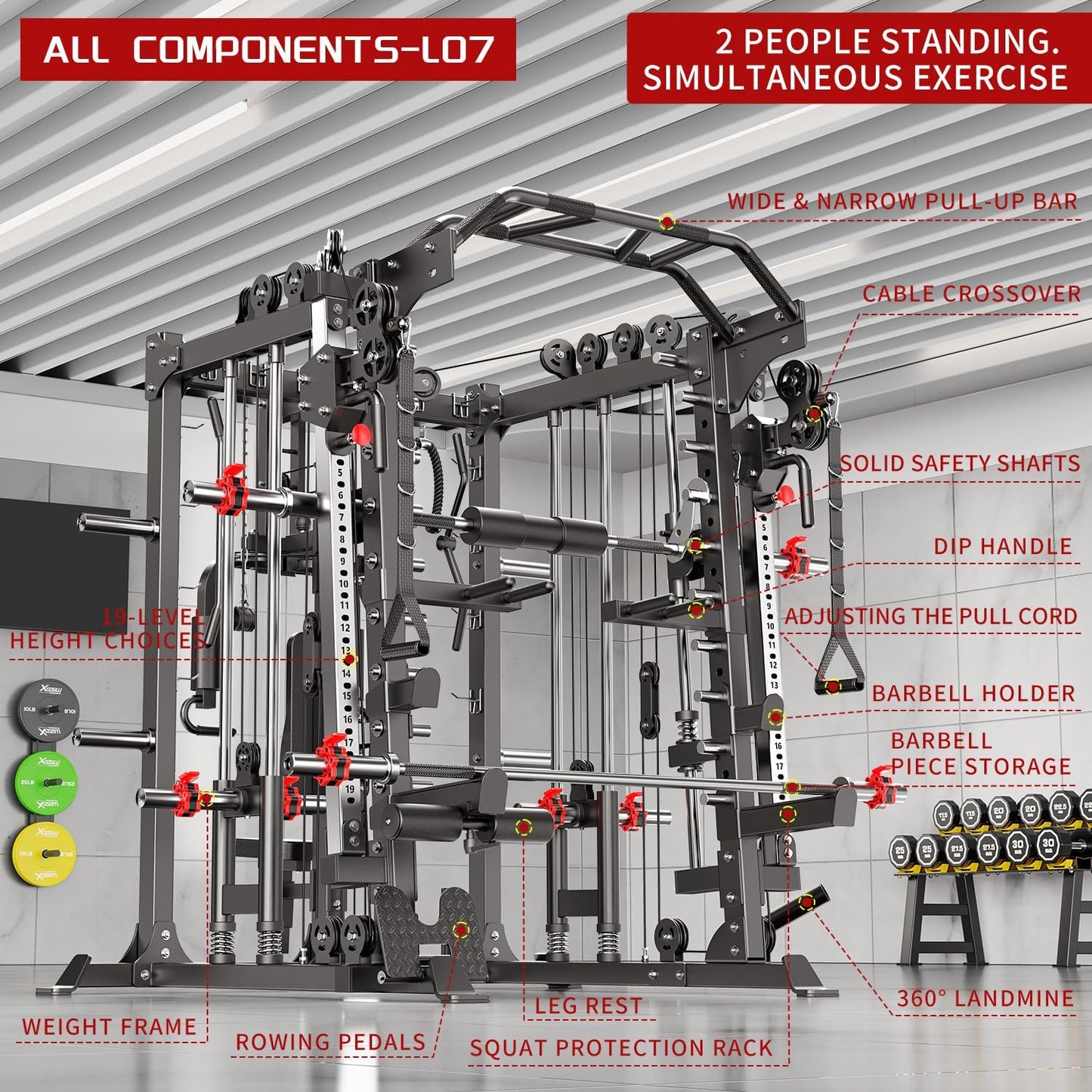 Power Cage,1600lbs Multi-Function Power Rack with Adjustable Cable Crossover System and More Training Attachment, Weight Cage for Home Gym