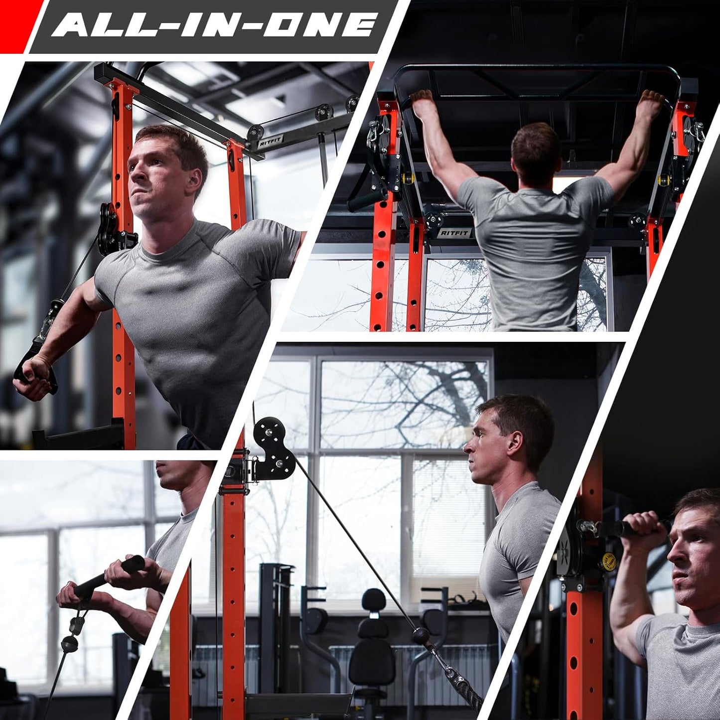 RitFit Power Cage with Optional LAT PullDown/Cable Crossover, 1000LB Squat Rack for Home & Garage Gym, with Weight Storage Rack and More Training Attachments, ASTM-Certified