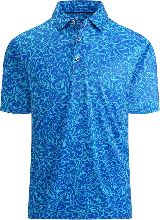 SAMERM Golf Shirts for Men Super Stretch Jacquard Dry Fit Golf Polo Moisture Wicking Short Sleeve Polo Shirts for Men