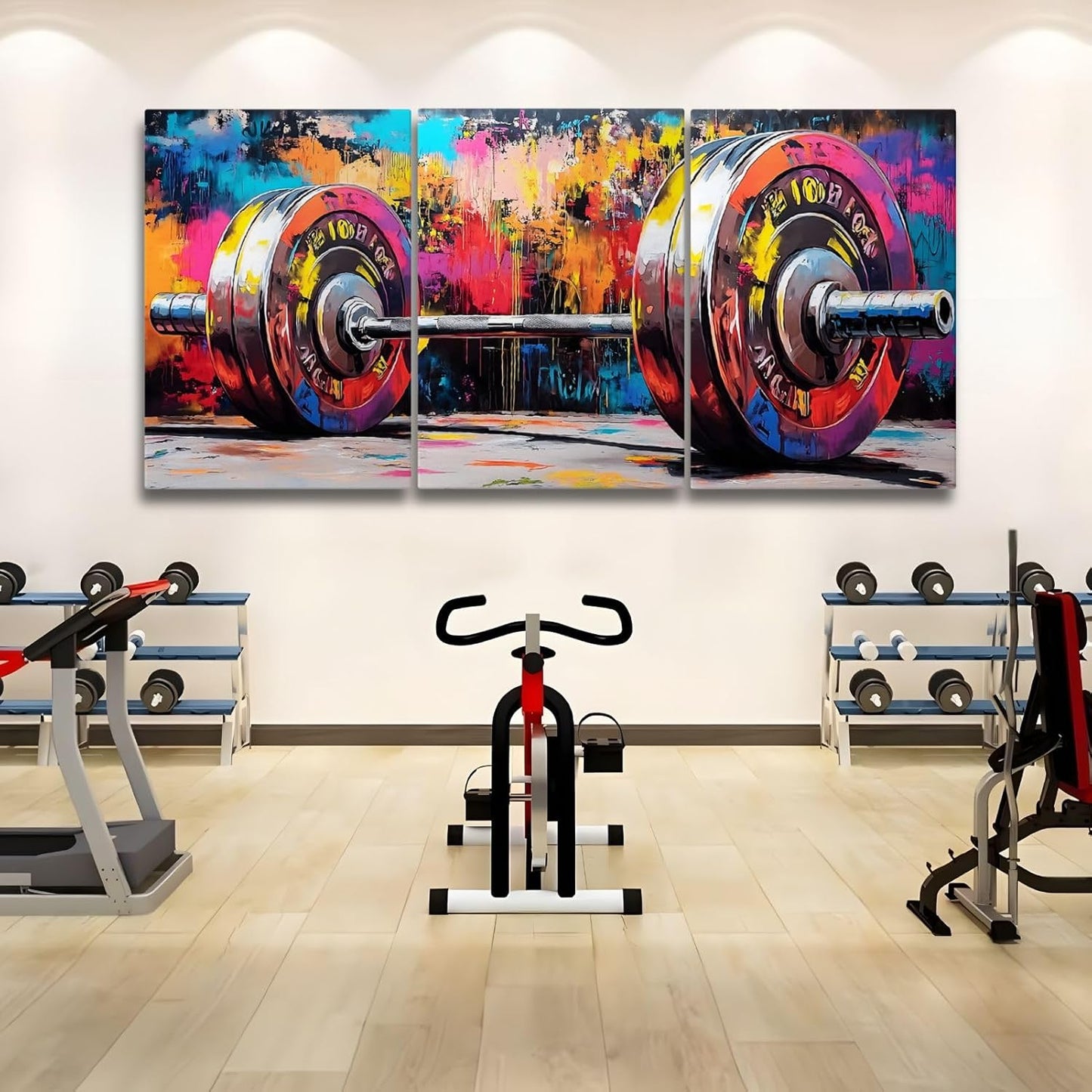 sawjug Gym Barbell Wall Decor, Colorful Graffiti Canvas Wall Art, Gym Motivational Wall Art, Colorful Pictures Wall Decor, Wall Painting for Living Room, Bedroom (24" x 36" x 3 pcs)