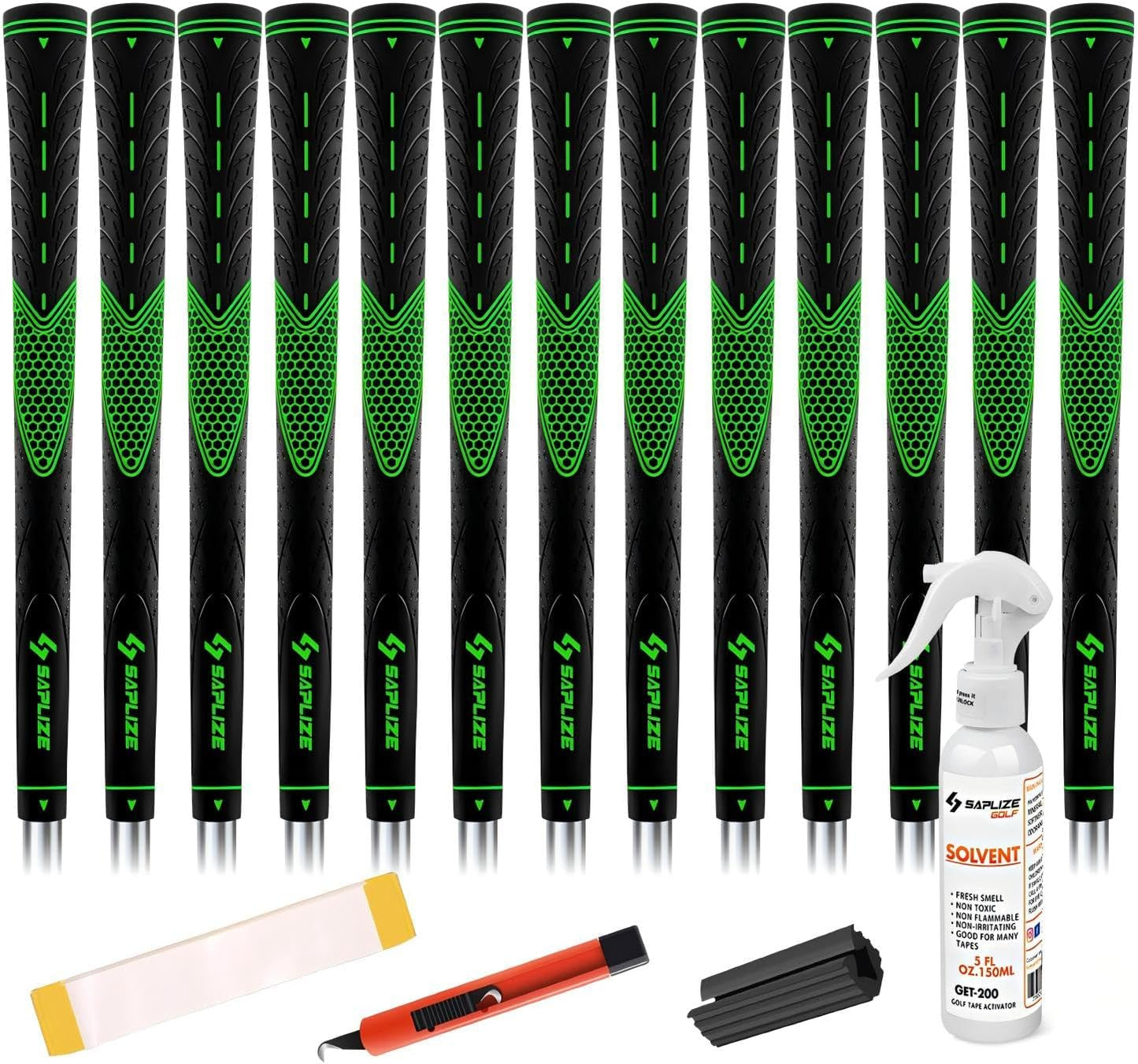 SAPLIZE Golf Grips Set of 13, Bundle with Tape or Full Regripping Kit, Jumbo / Mid / Standard / Undersize, Women / Men Anti-slip Rubber Golf Club Grips, CC01 Series