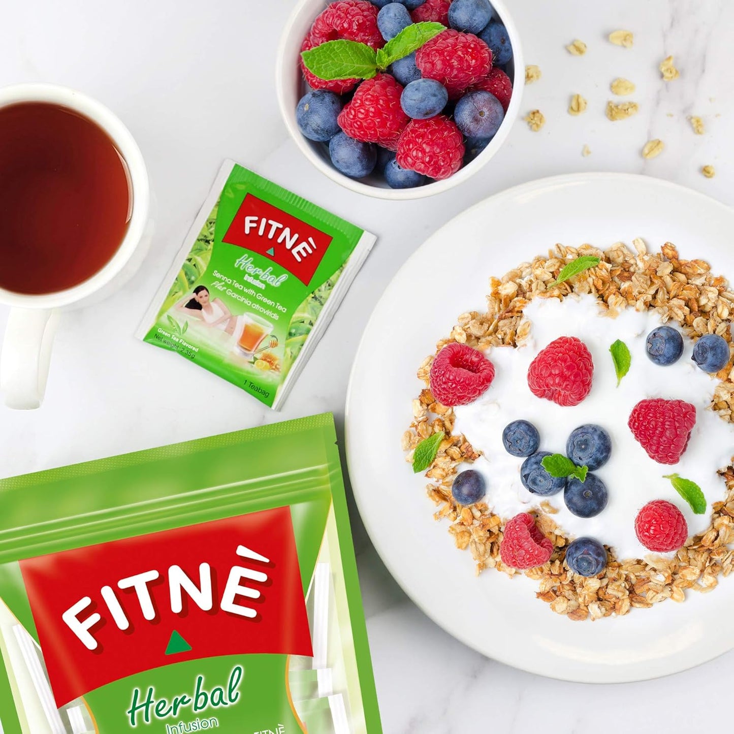 FITNE Green Tea Herbal Honey Lemon With Garcinia Senna Infusion Gentle Detox Cleanse High Antioxidant No Calories Stevia Sweetener, 30 Tea Bags